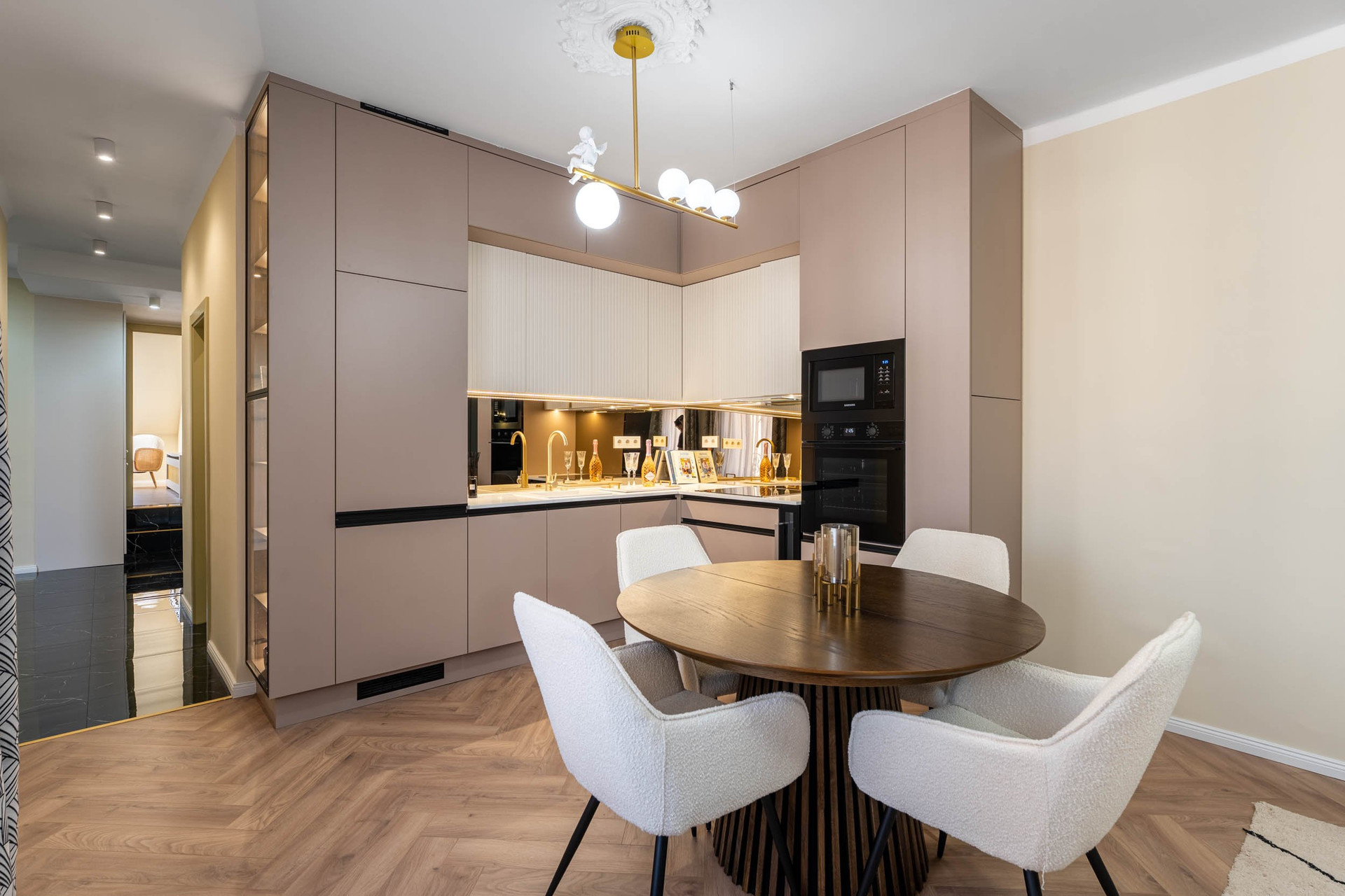 Modern kitchen with dining table