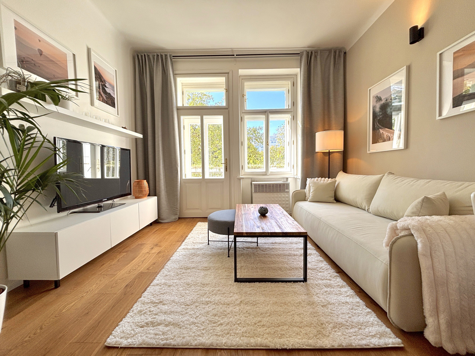 Bright living room with sofa