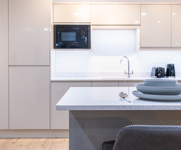Kitchen island and microwave
