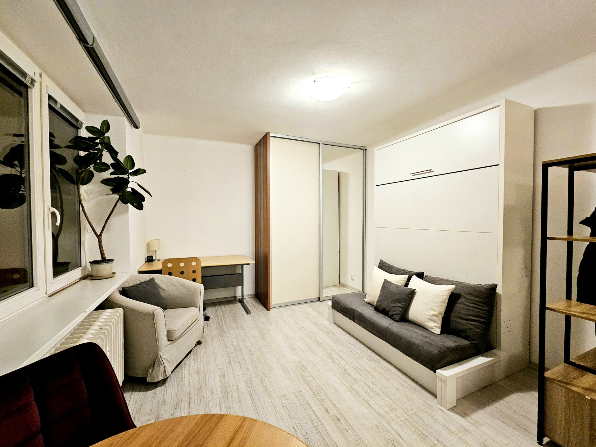 Open studio with sofa and wardrobe