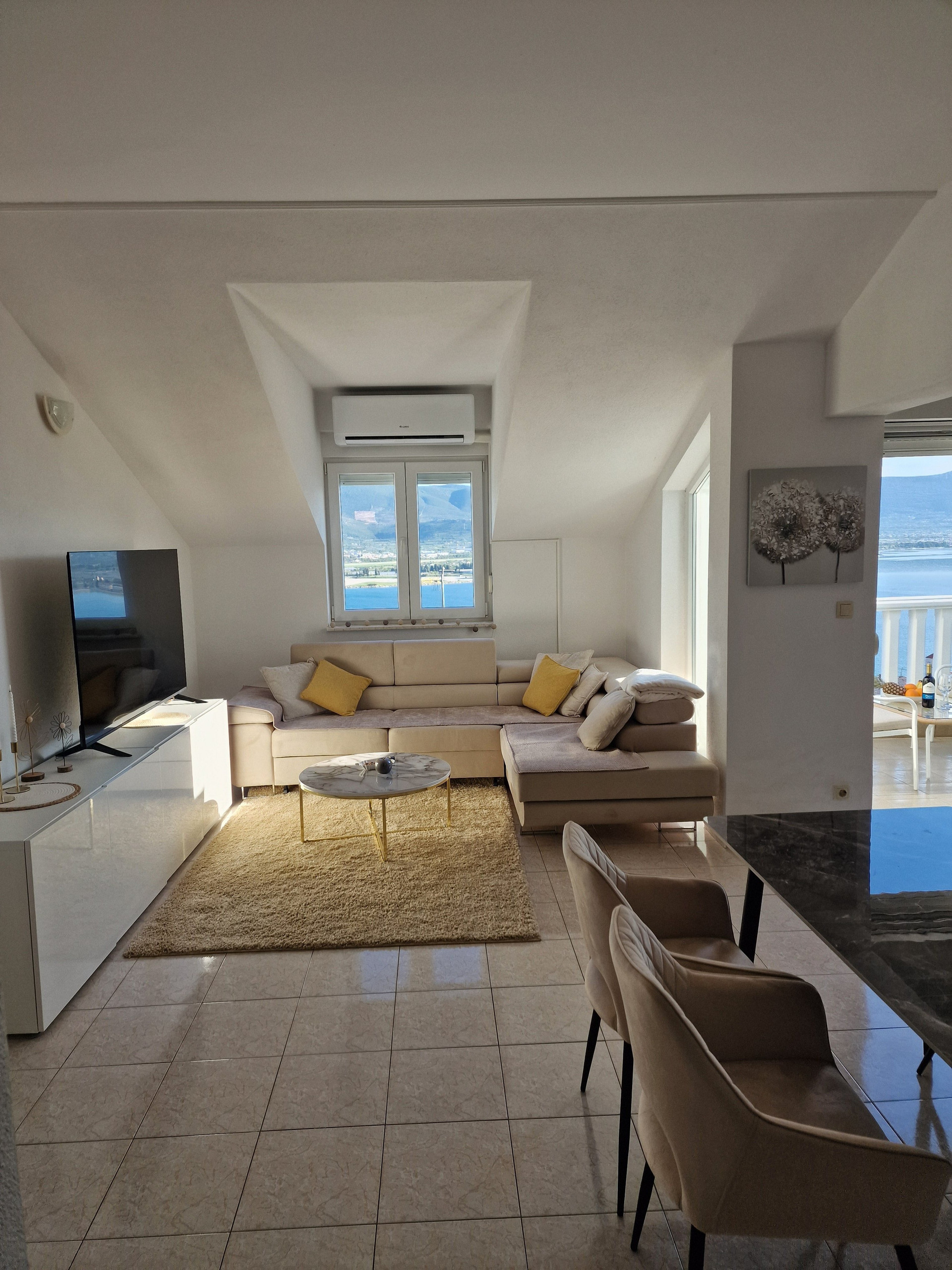 Bright living room with sofa