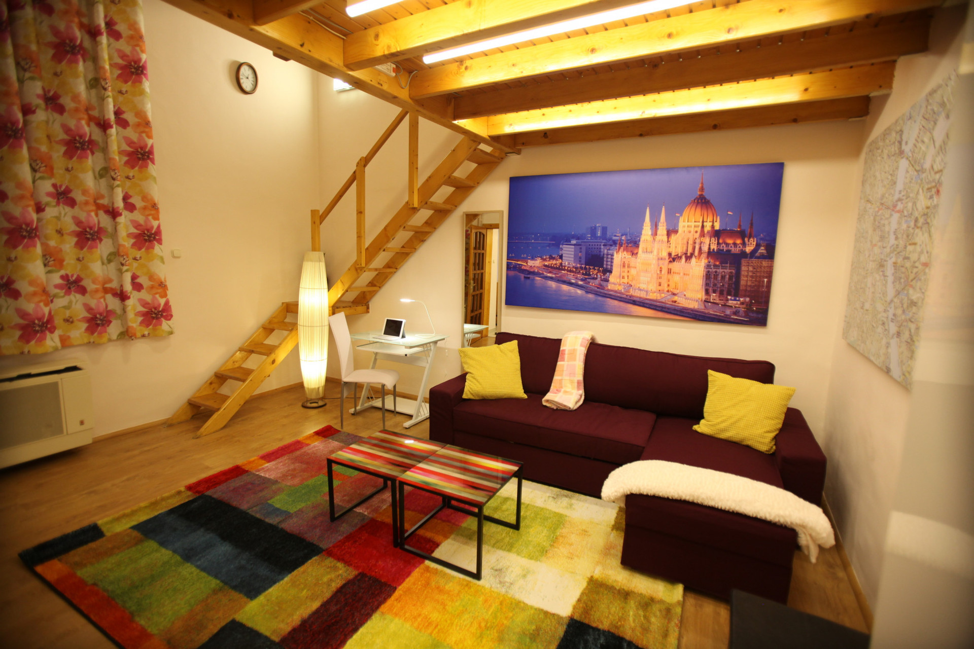 Living room with sofa and staircase