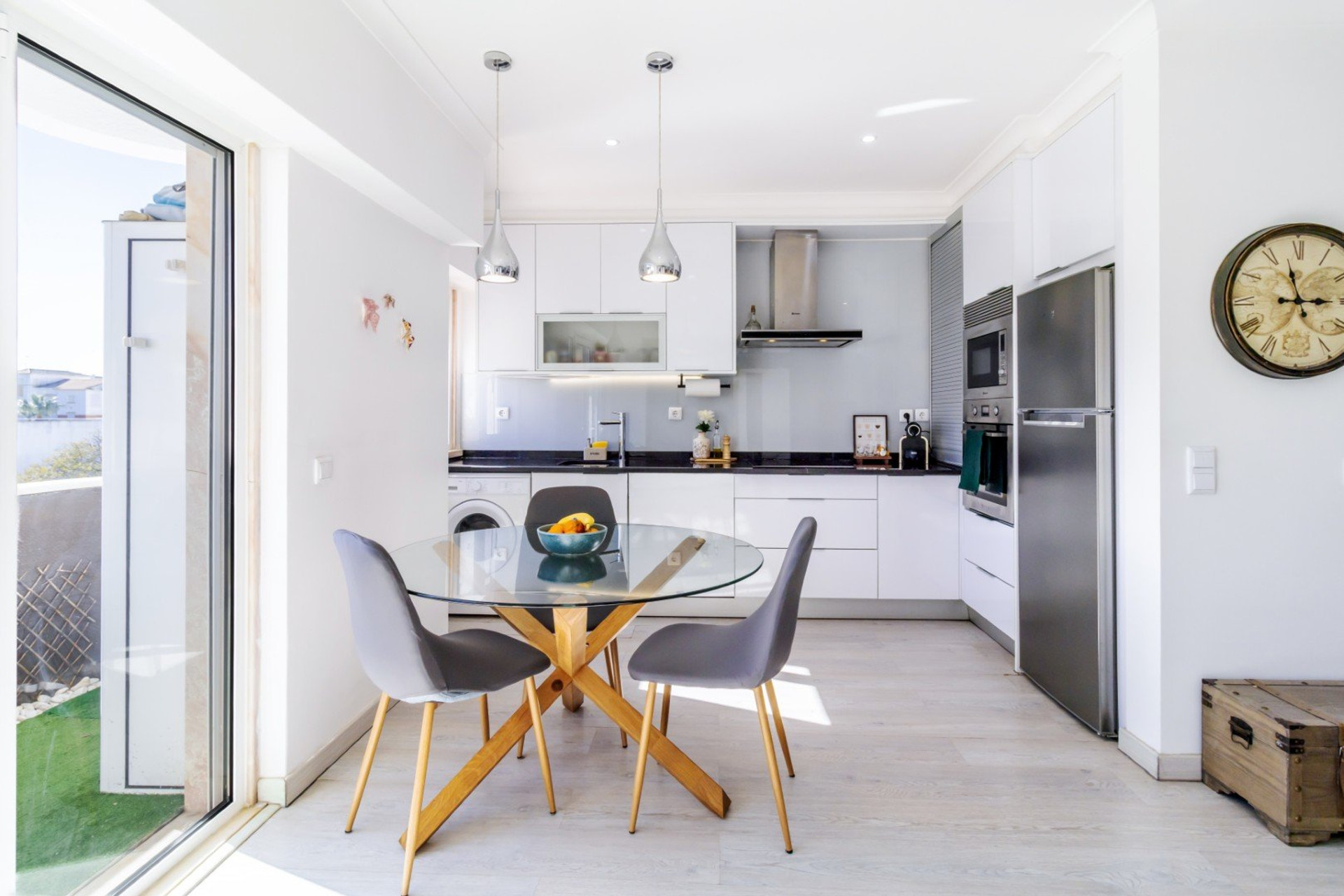 Dining table and modern kitchen