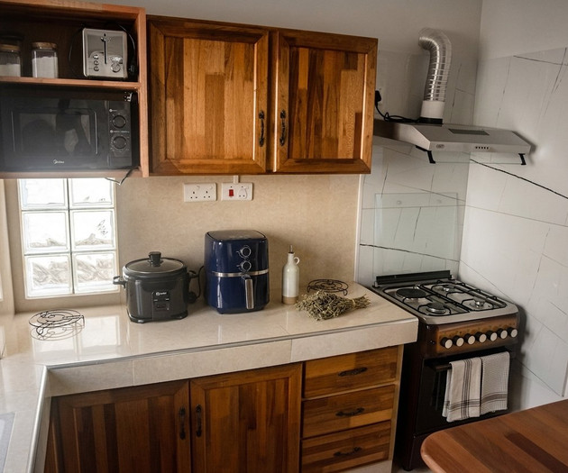 Kitchen cabinets and stove