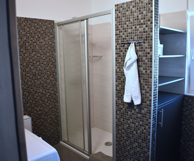 Bathroom shower with towel