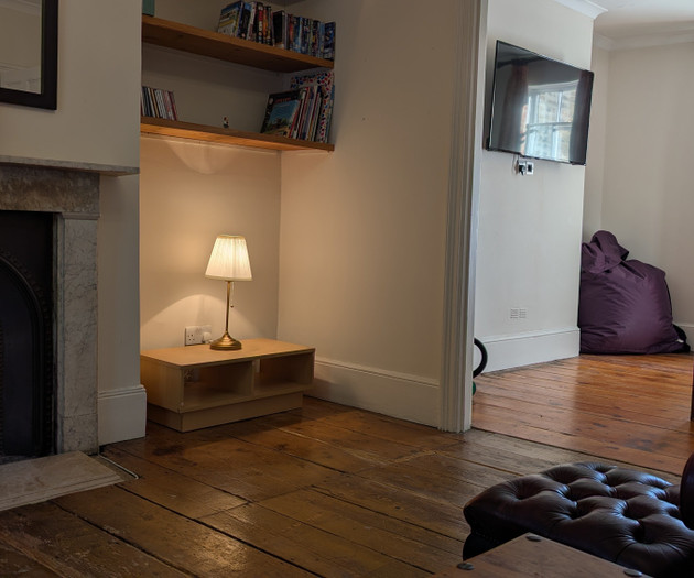 Living room fireplace and TV