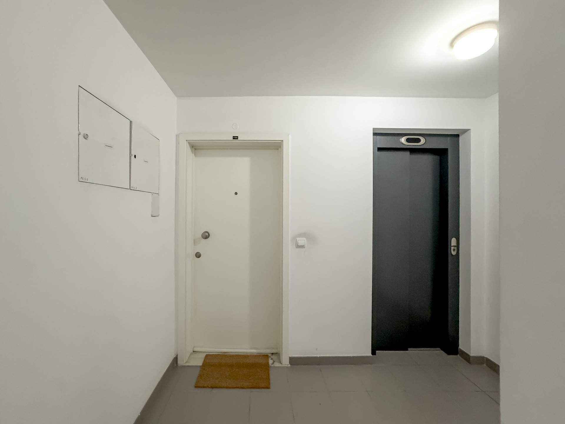 Building hallway with apartment entrance doors