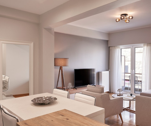 The dining table and the living room