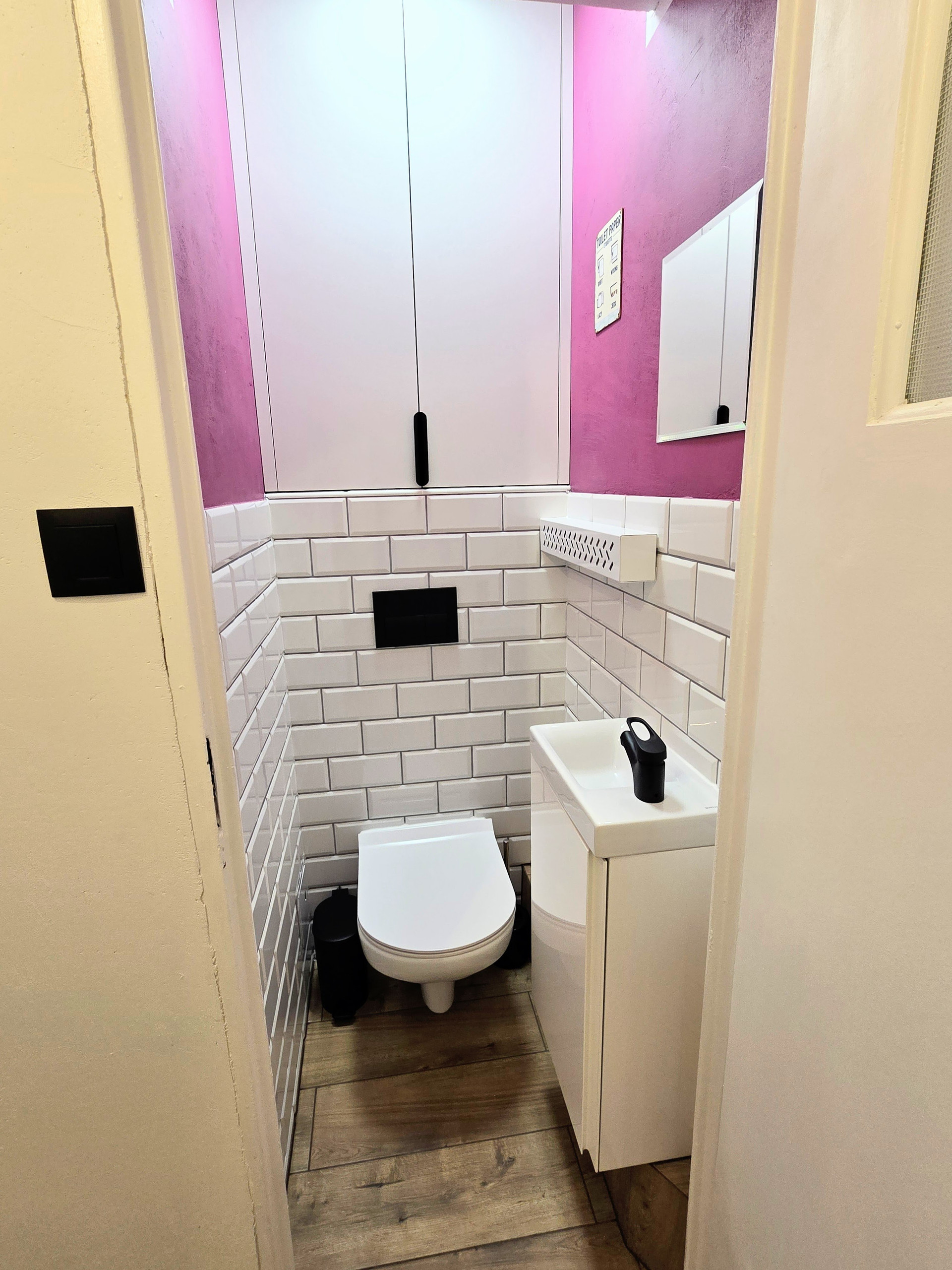 Toilet with pink accent wall