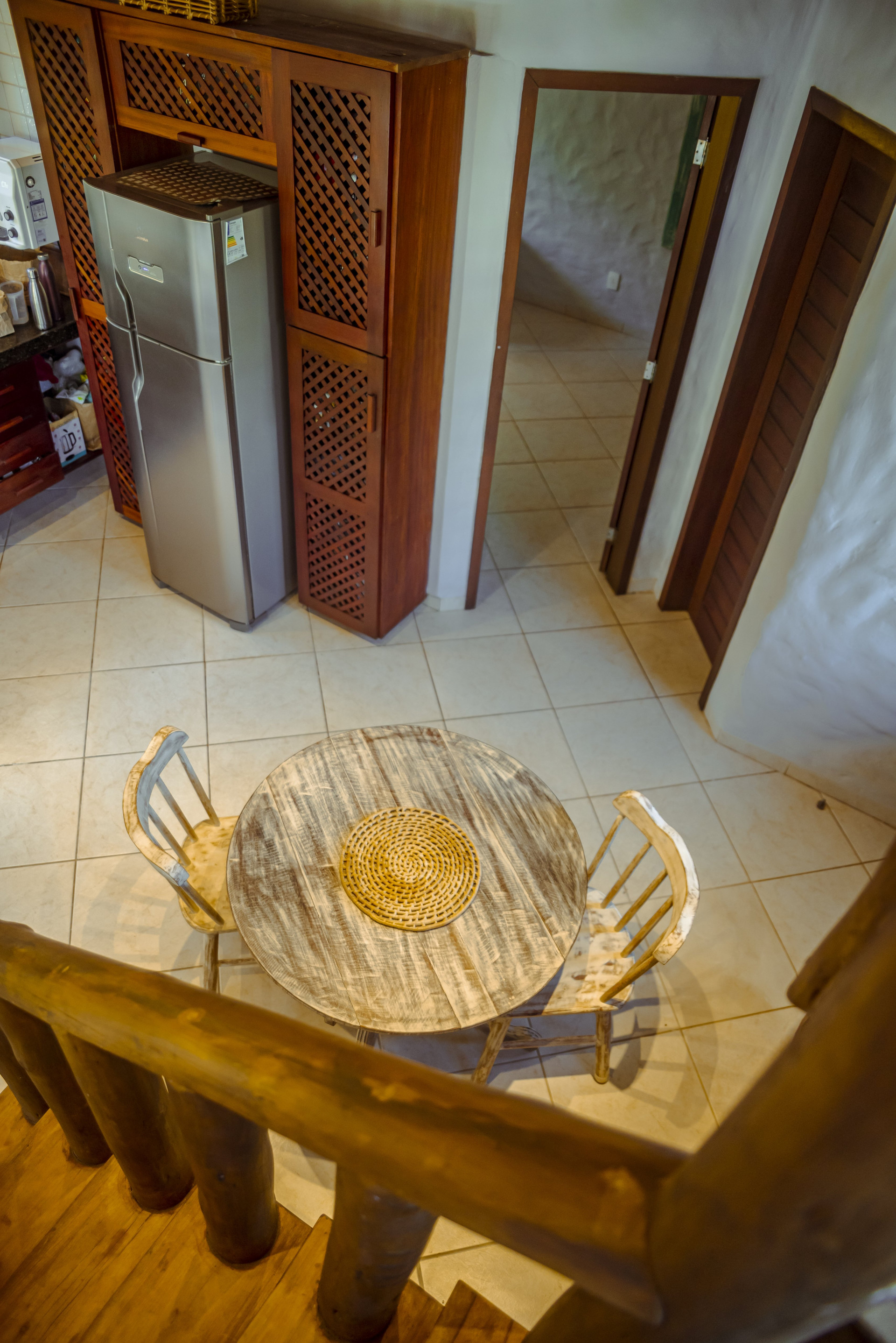 Dining table seen from stairs