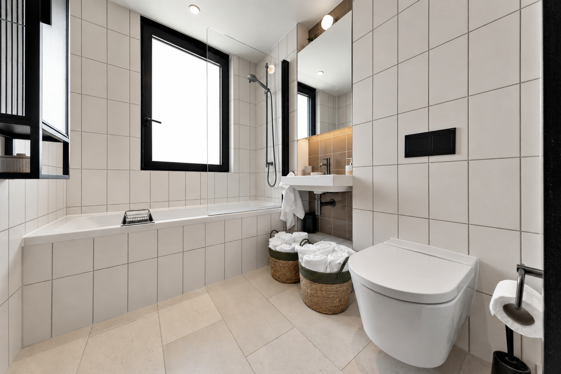 Bathroom with bathtub and shower