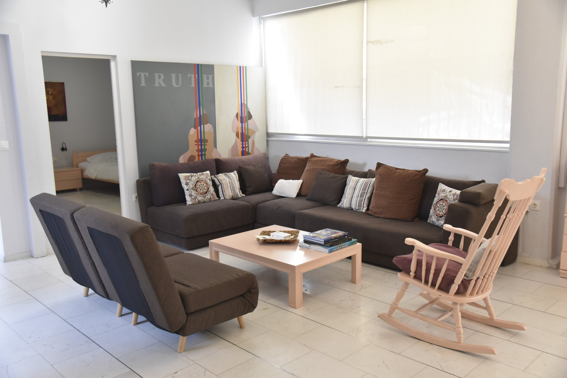 Comfortable living room with 42 inch smart tv 