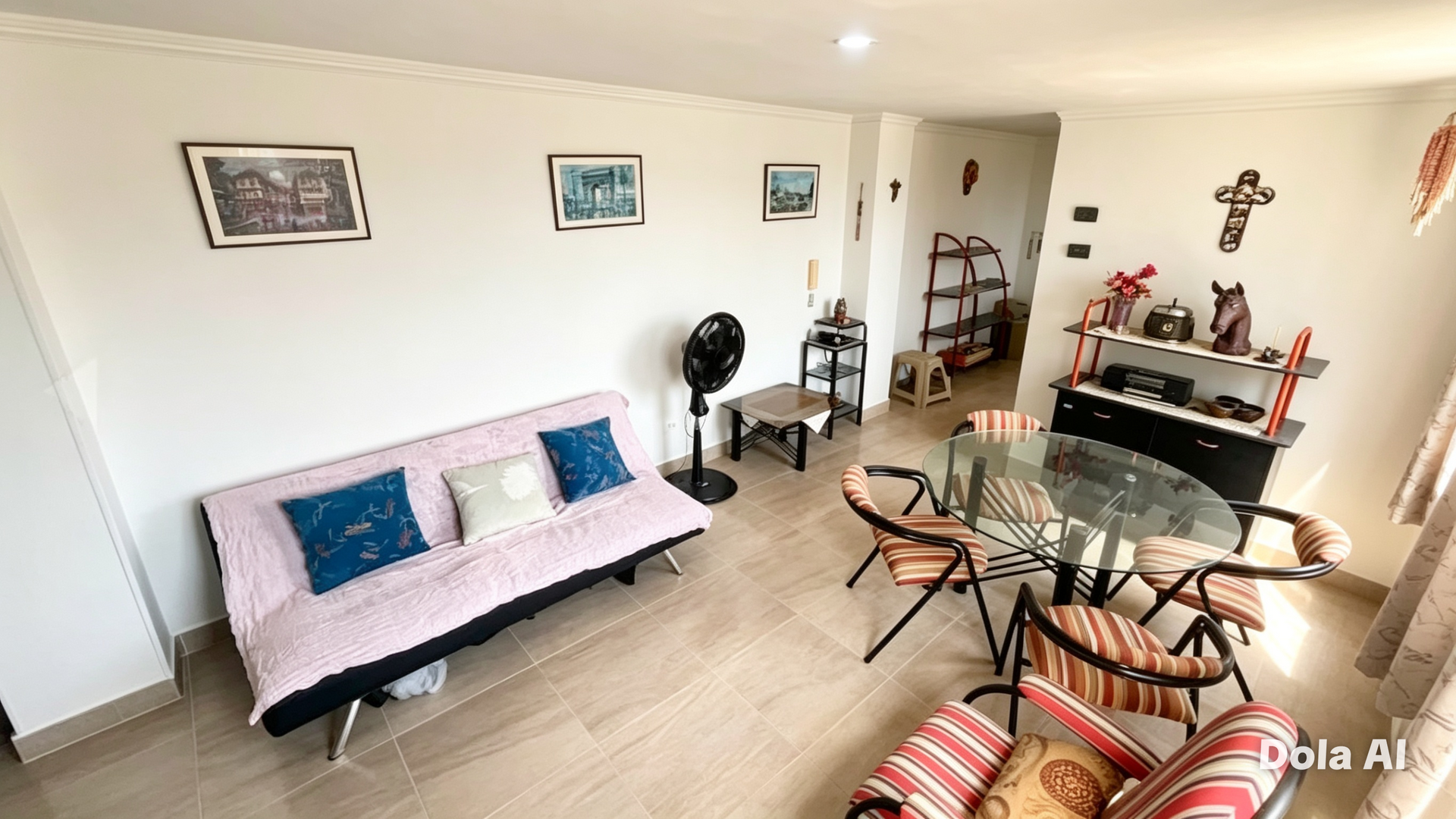 Living room with sofa dining