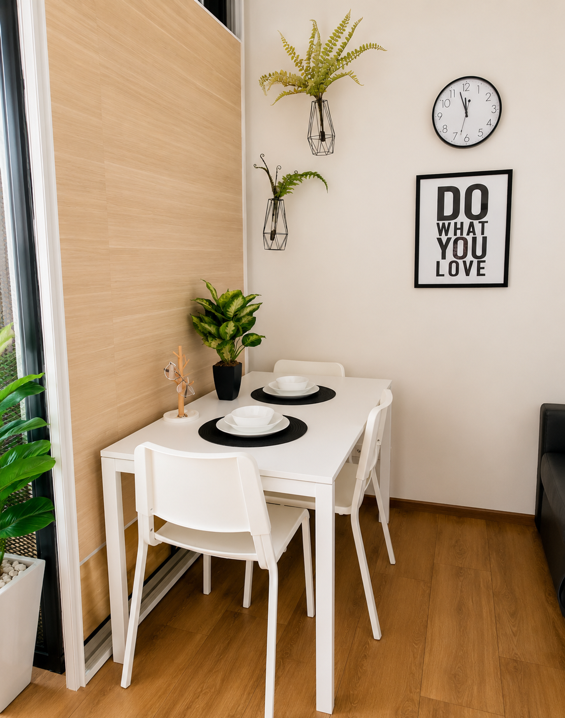 White dining table with decor