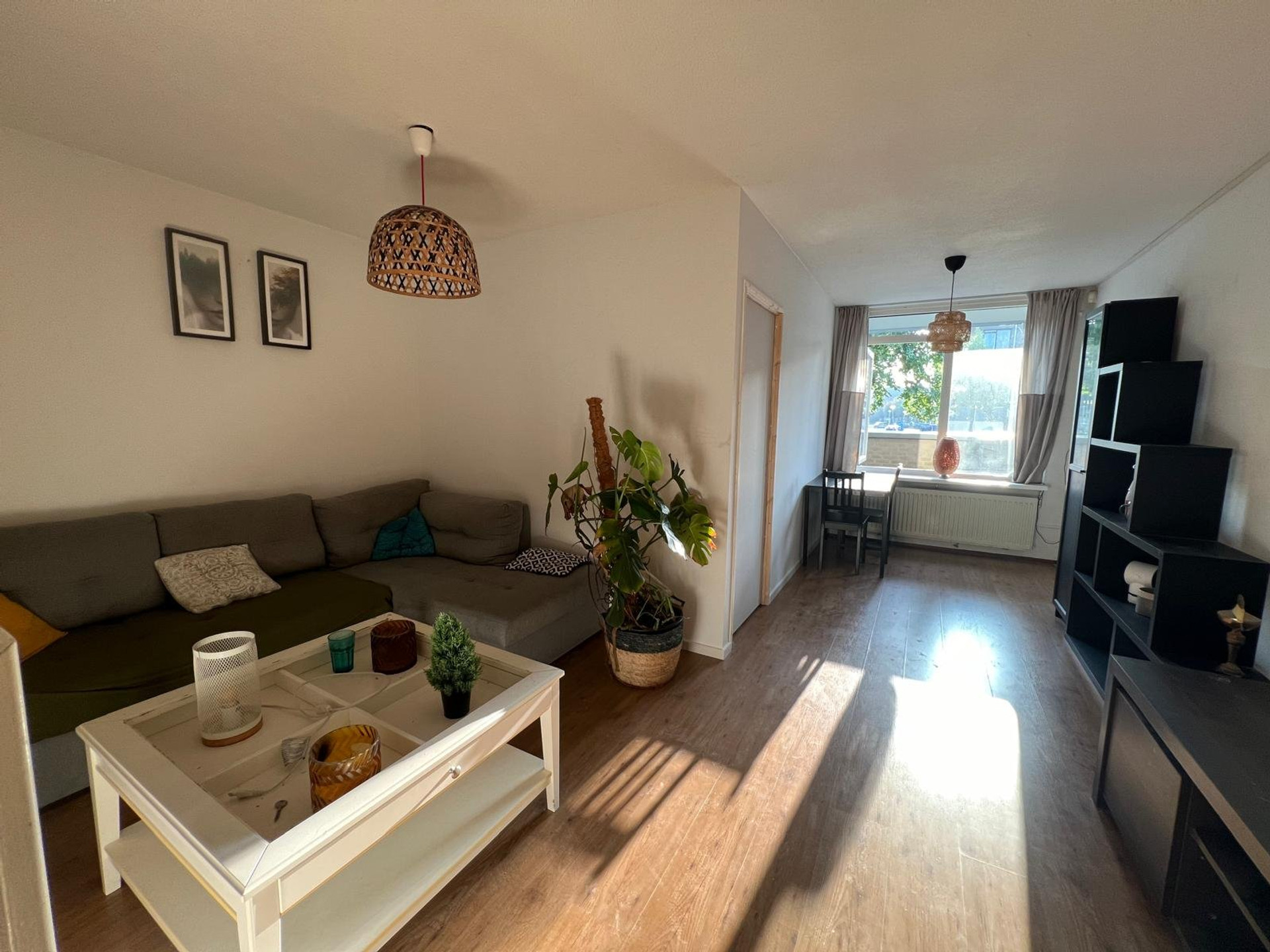 Bright living room with dining area