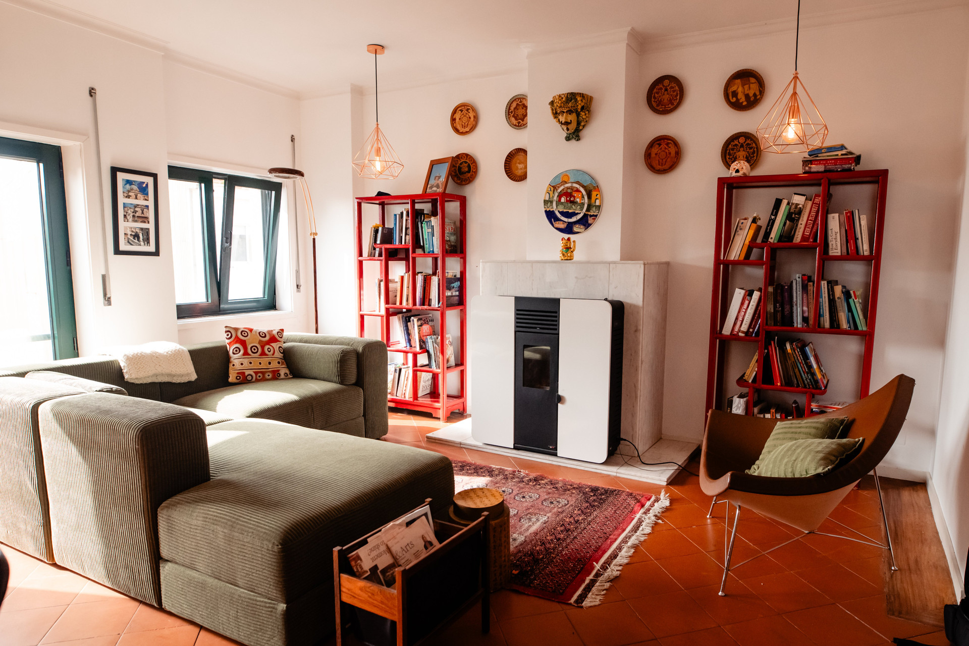 Living room with sofa fireplace