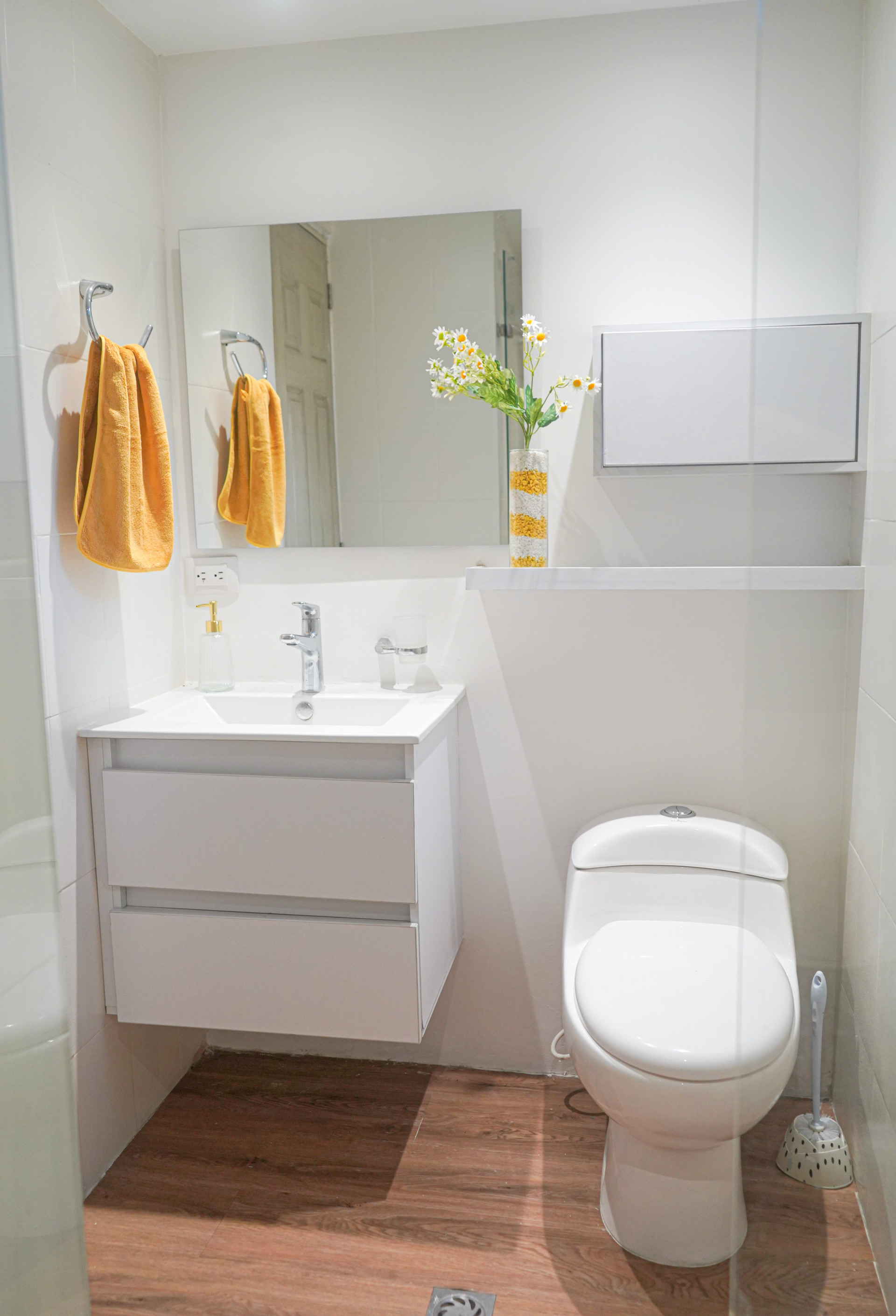 White bathroom sink and toilet