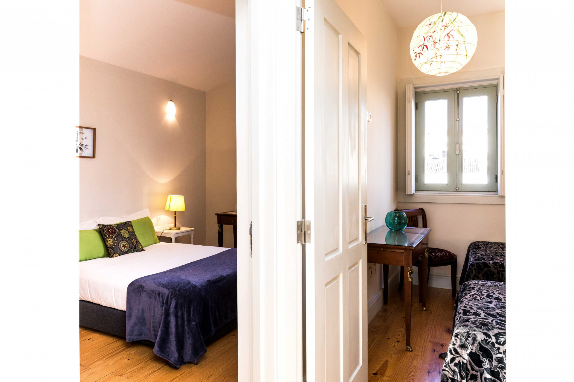 Double bed and single beds bedrooms