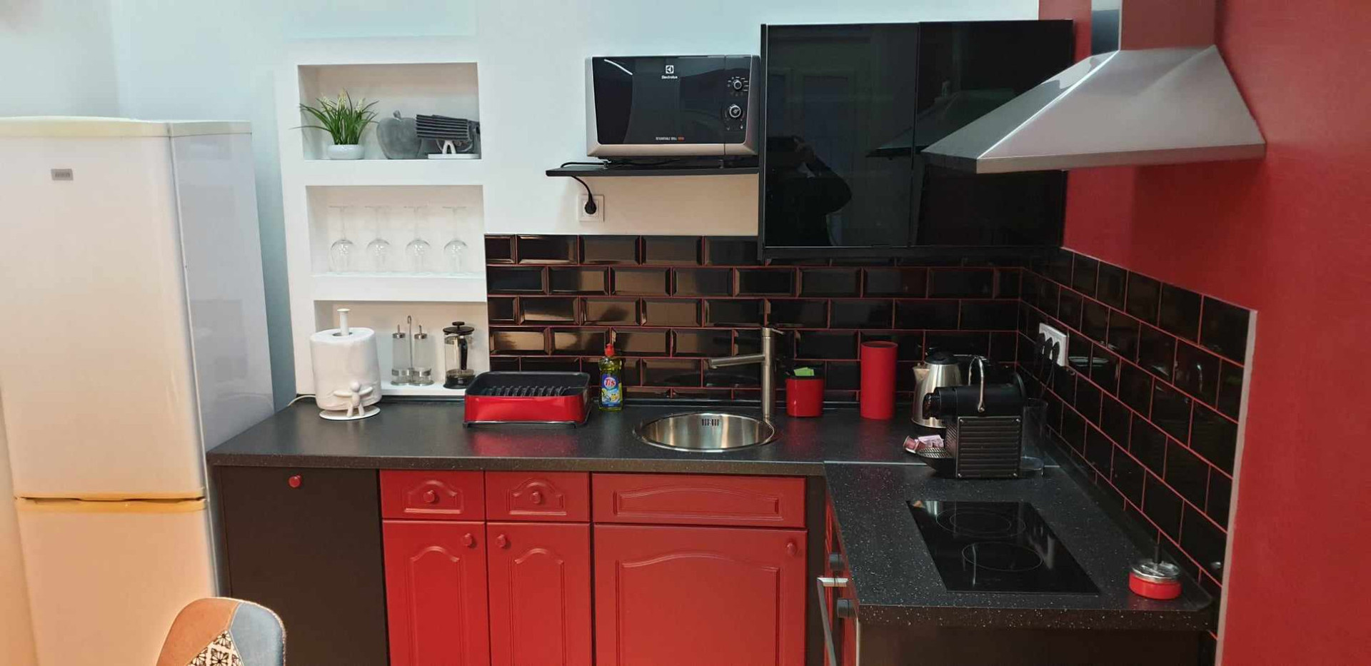 Kitchen counter with shelving