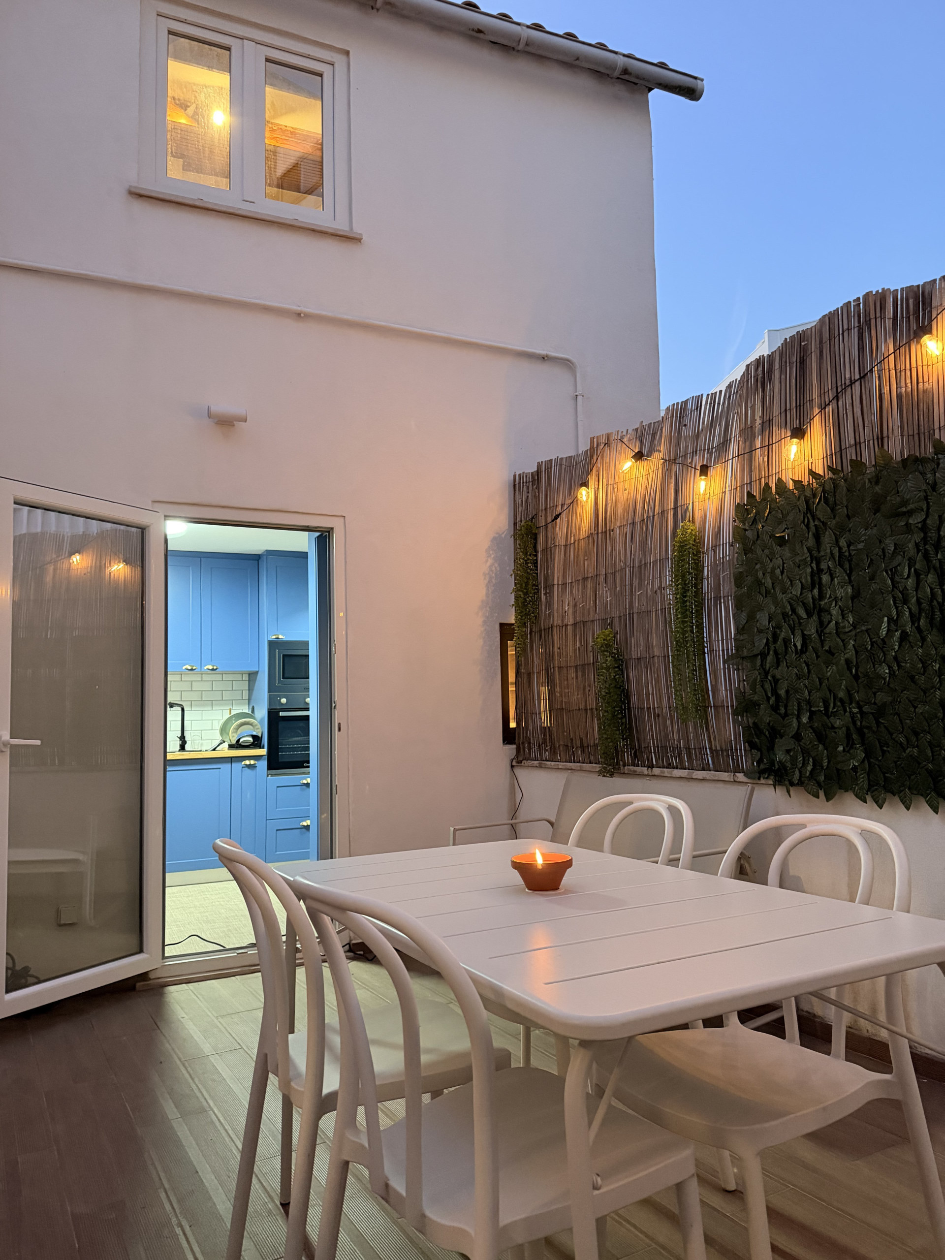Evening terrace with string lights