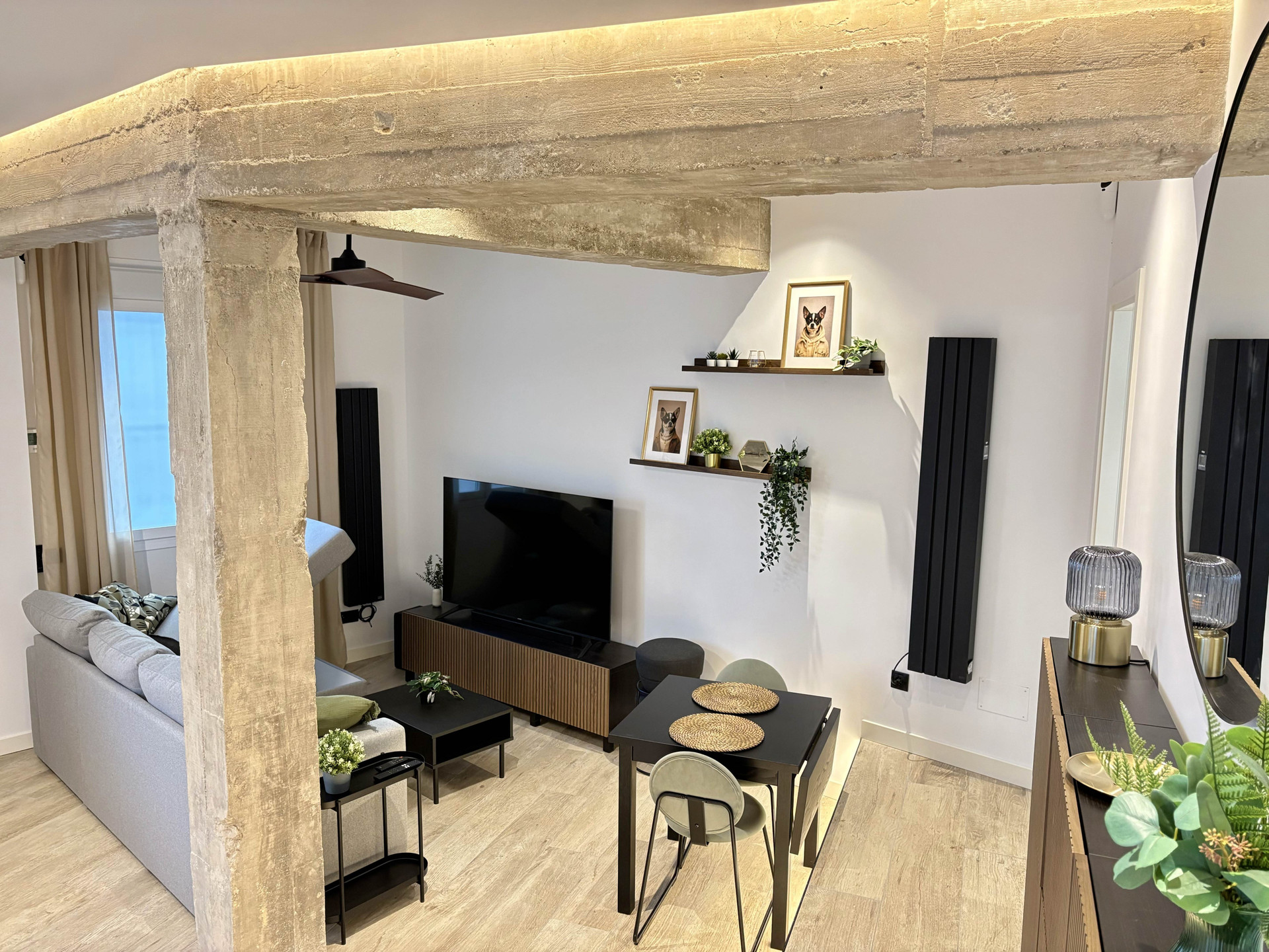 Open living room and dining area