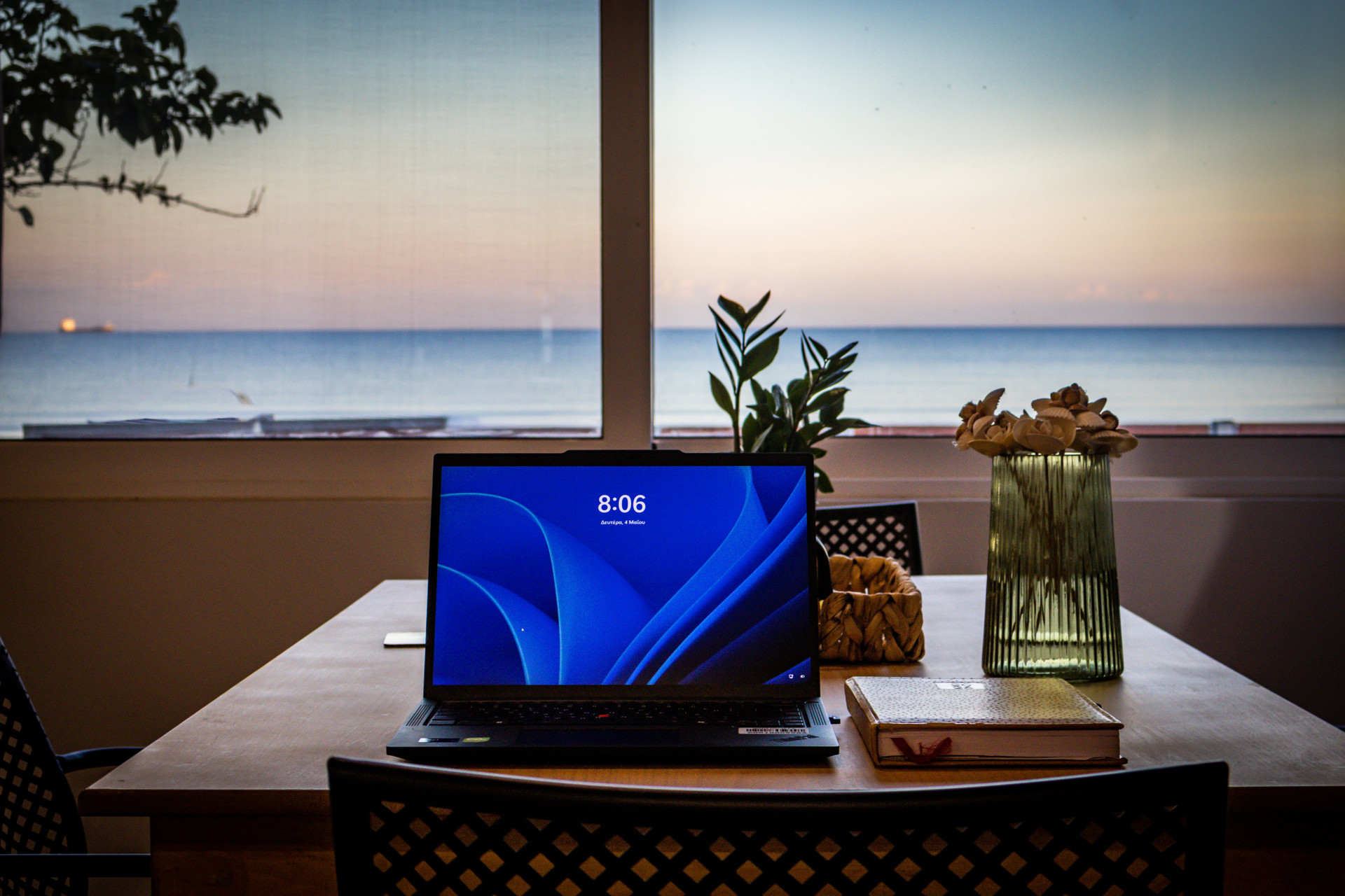 Dining table with sea view sunset