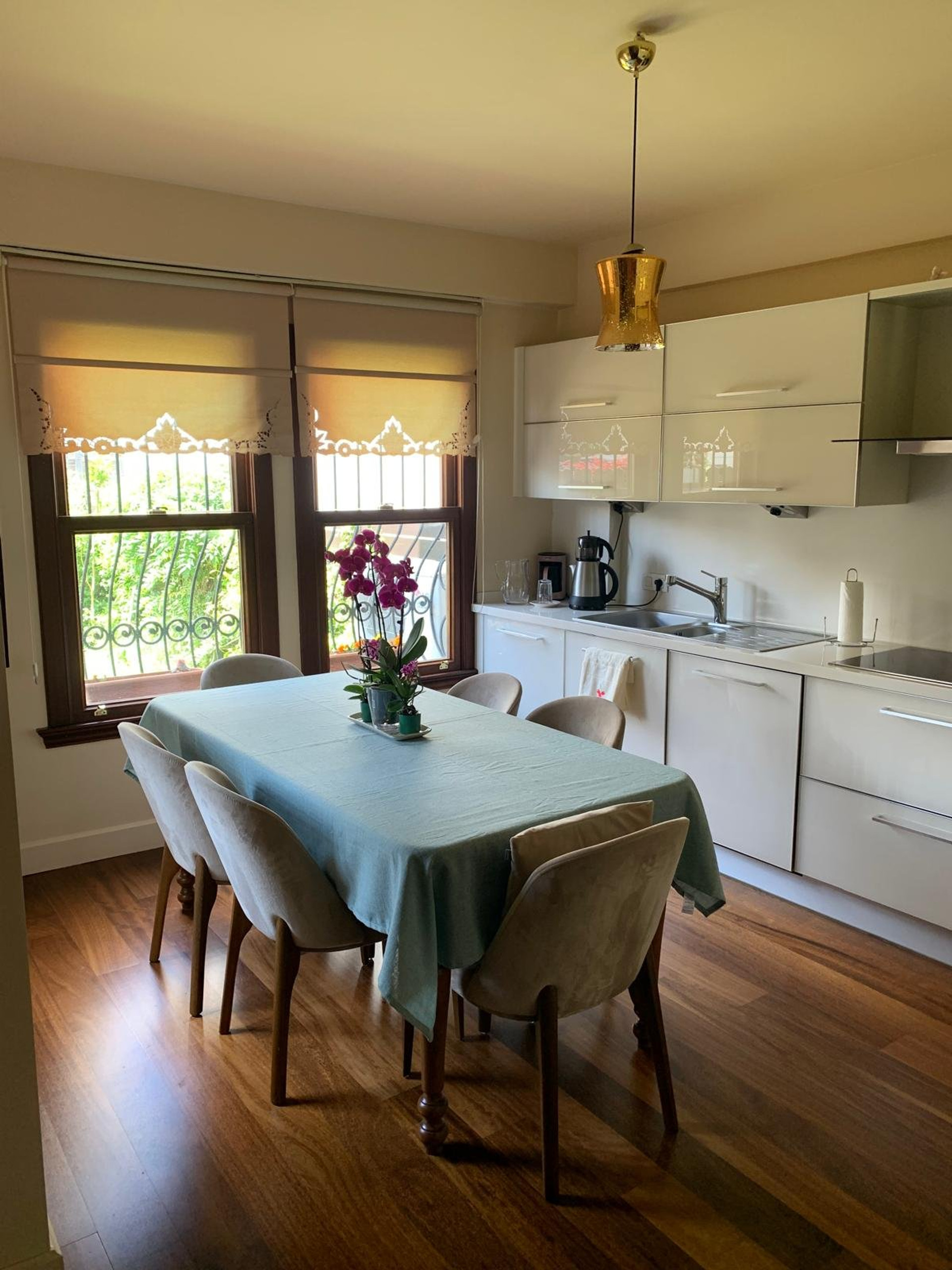 Kitchen dining area with garden view