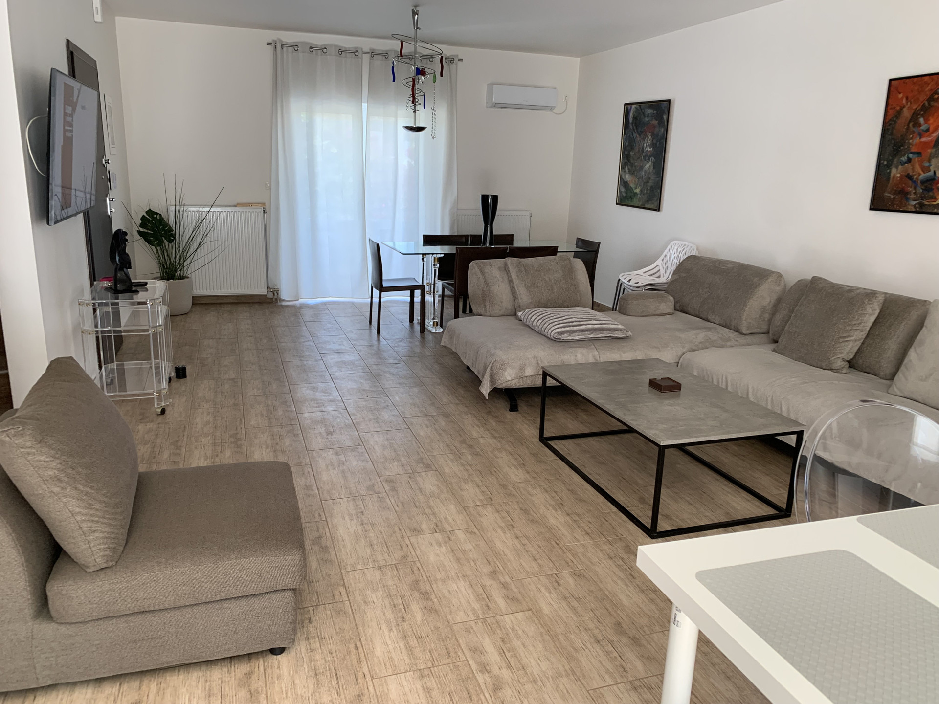 Spacious living room with dining area