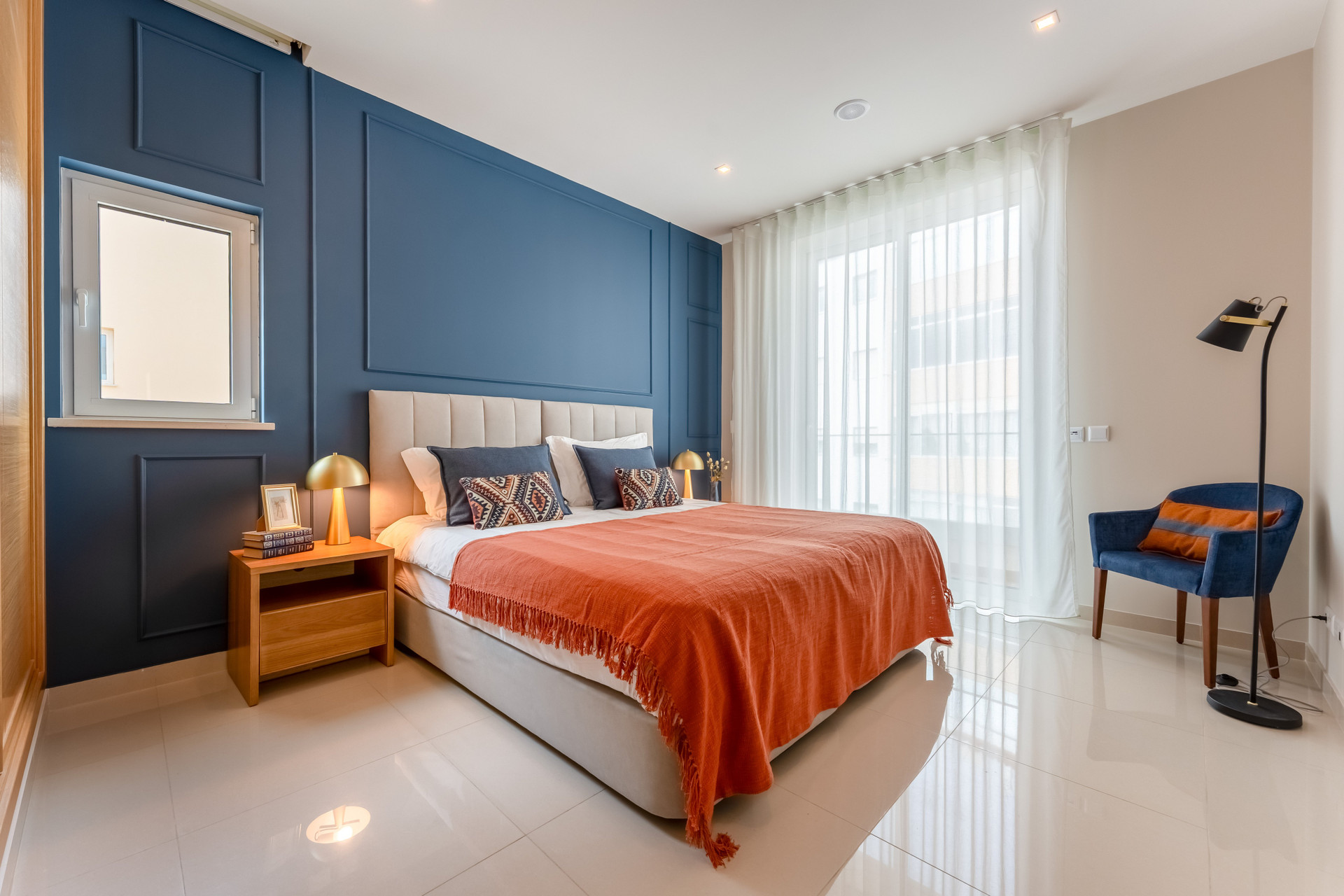 Blue accent wall bedroom