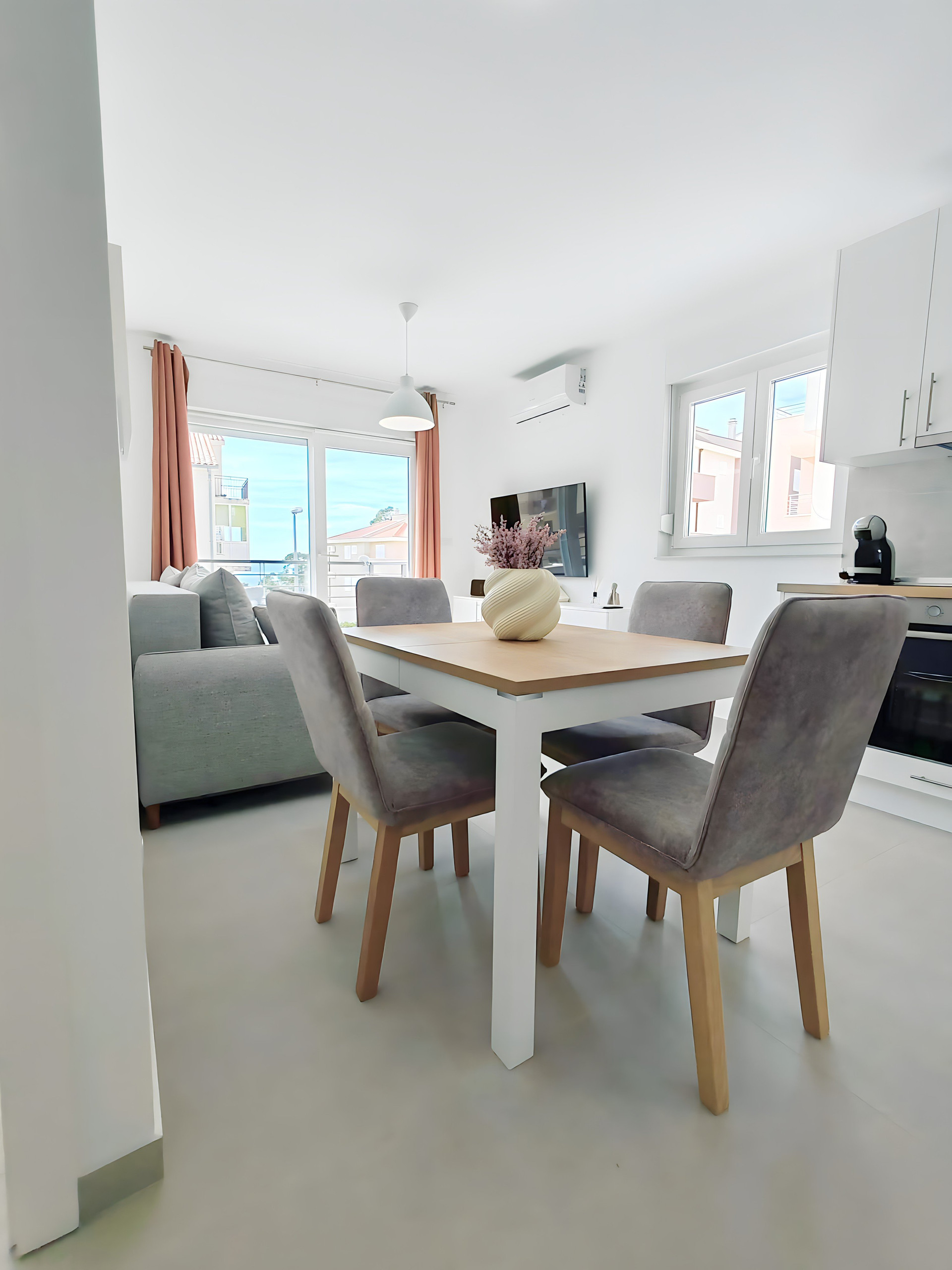 Dining table with sea view balcony