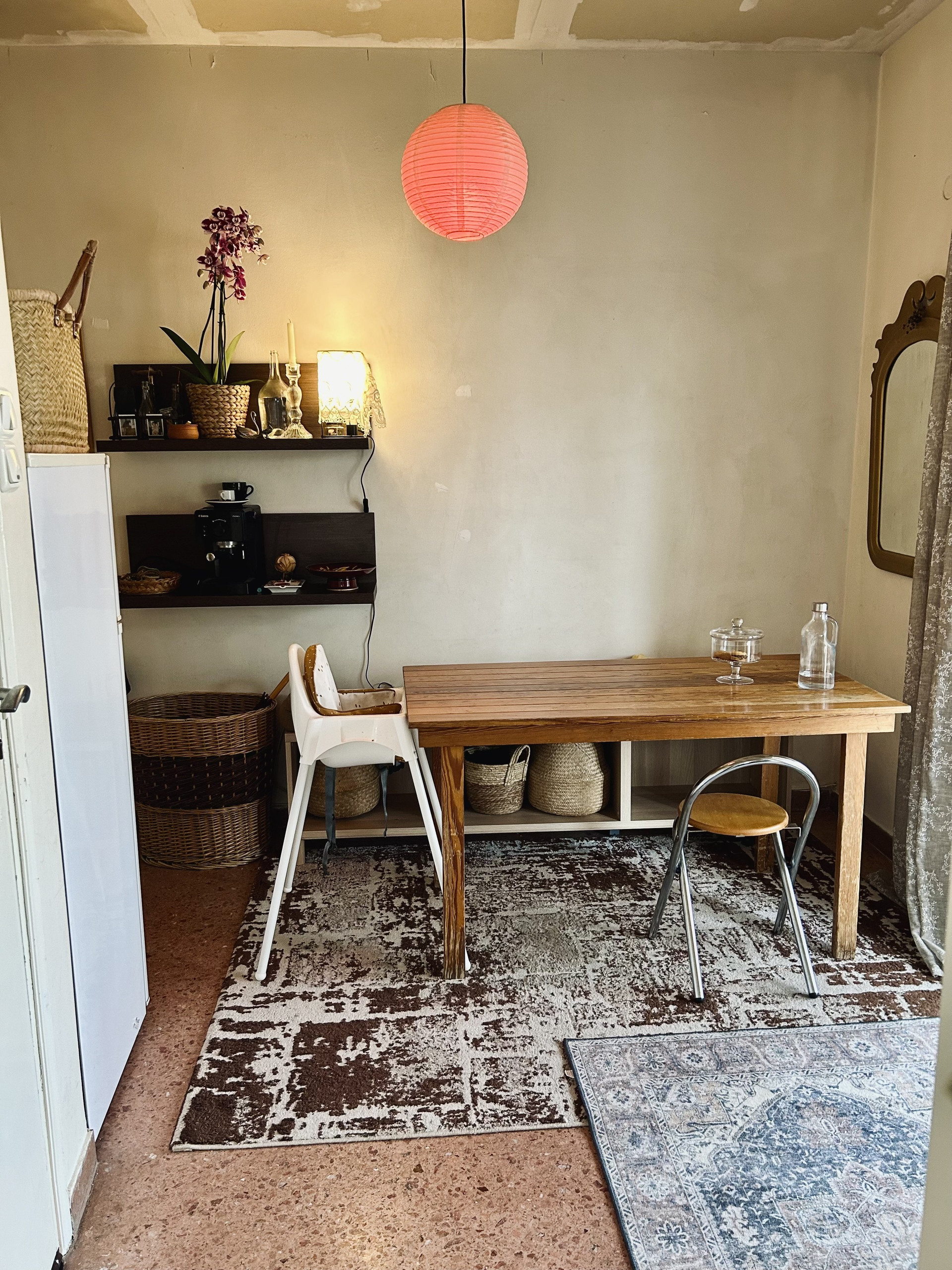 Dining area with wooden table