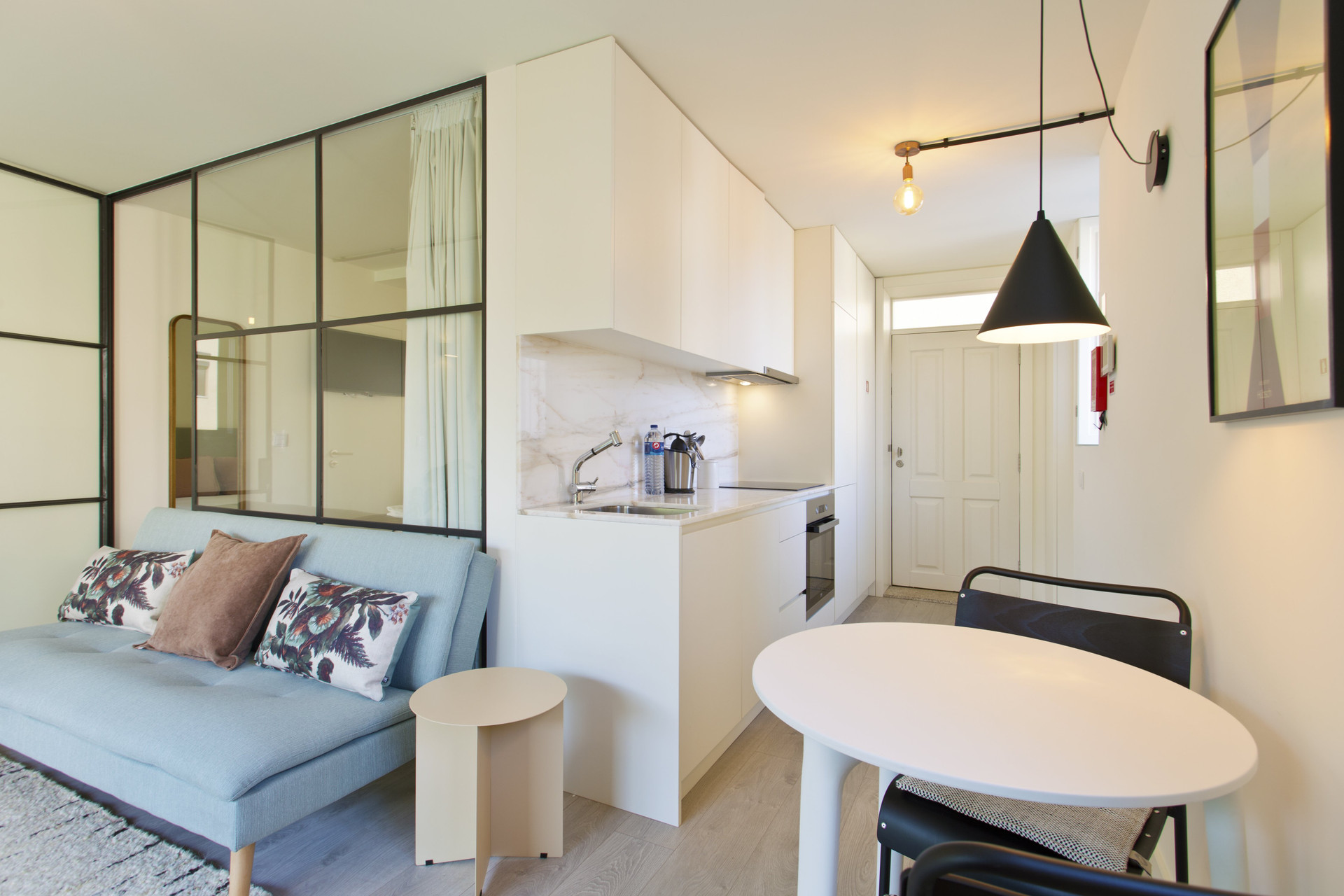 Living room kitchen open plan layout