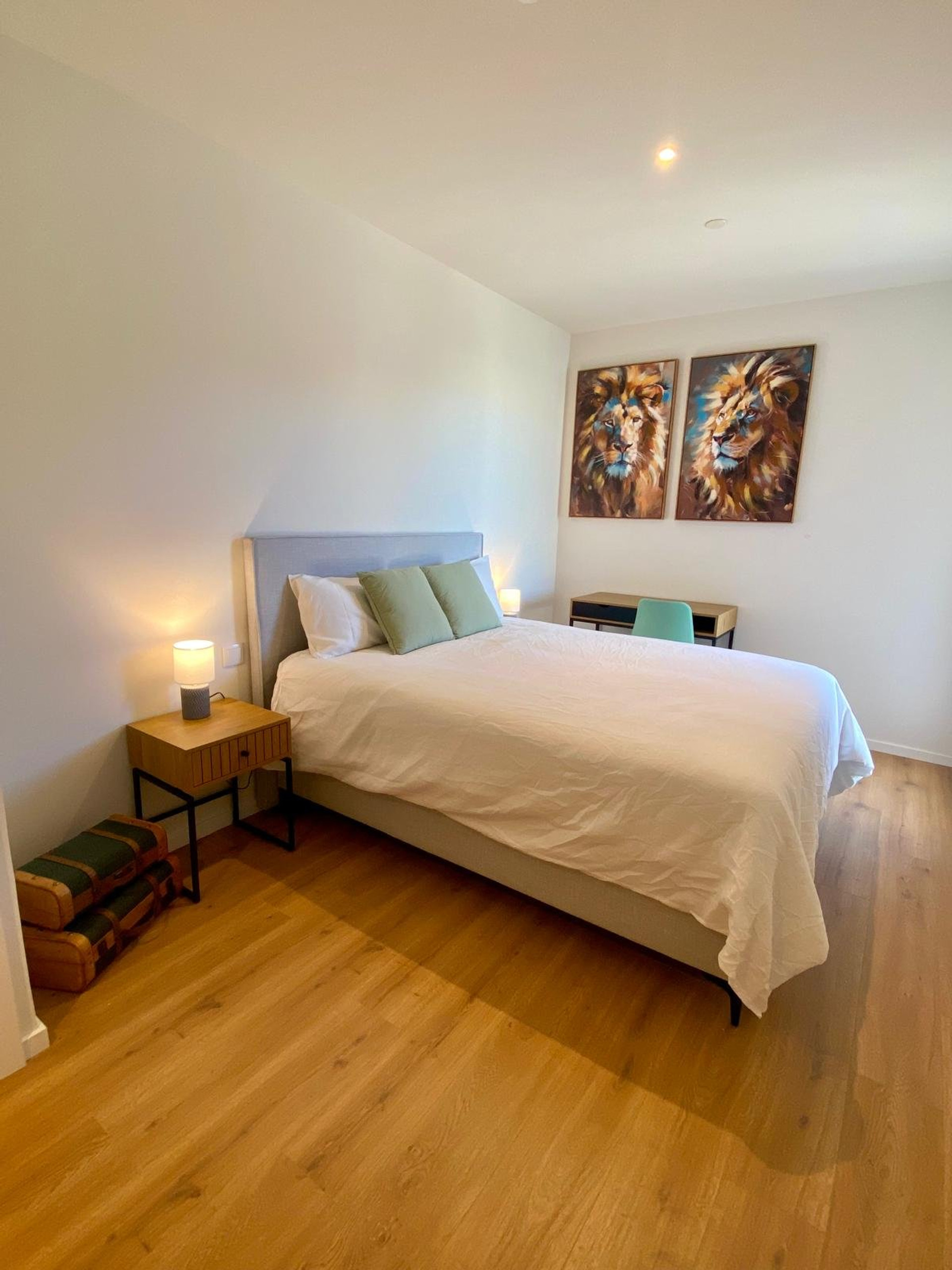 Bright bedroom with double bed