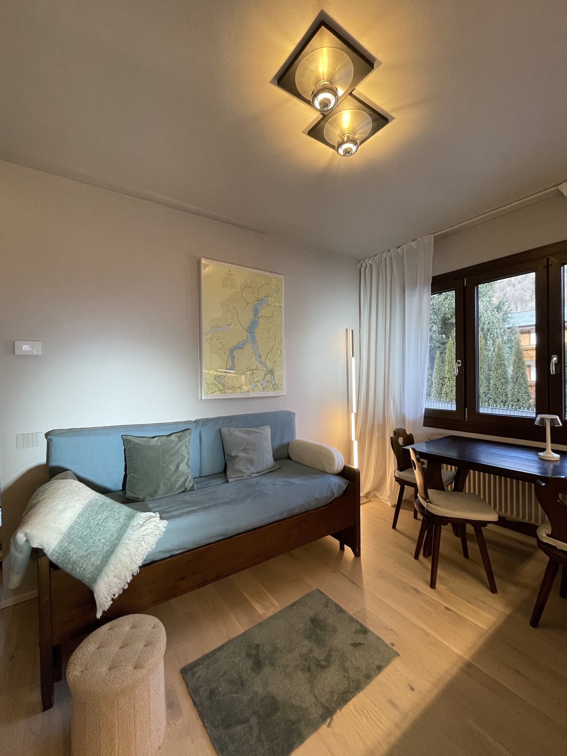 Living area with sofa dining table