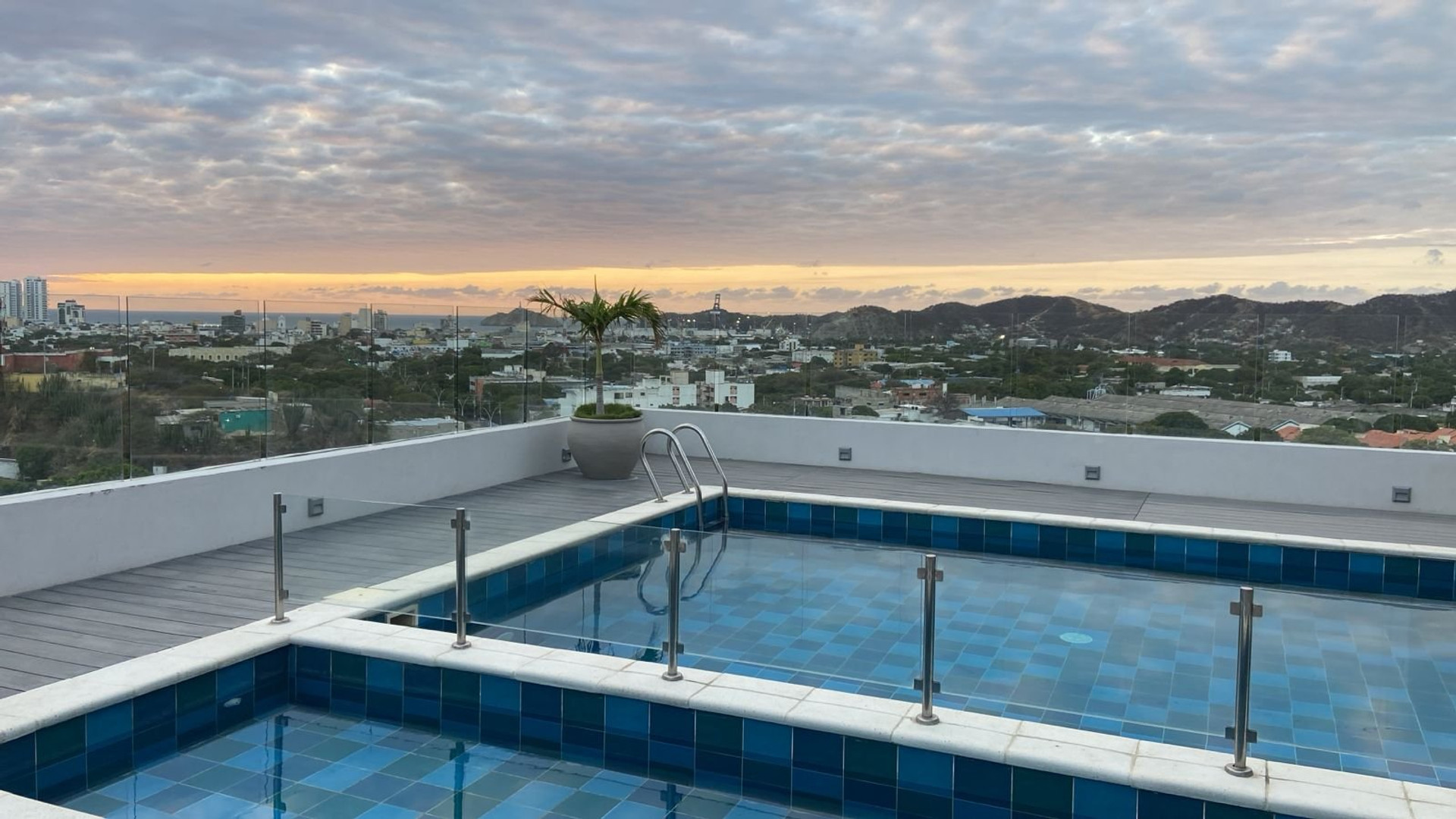 Rooftop pool at sunset