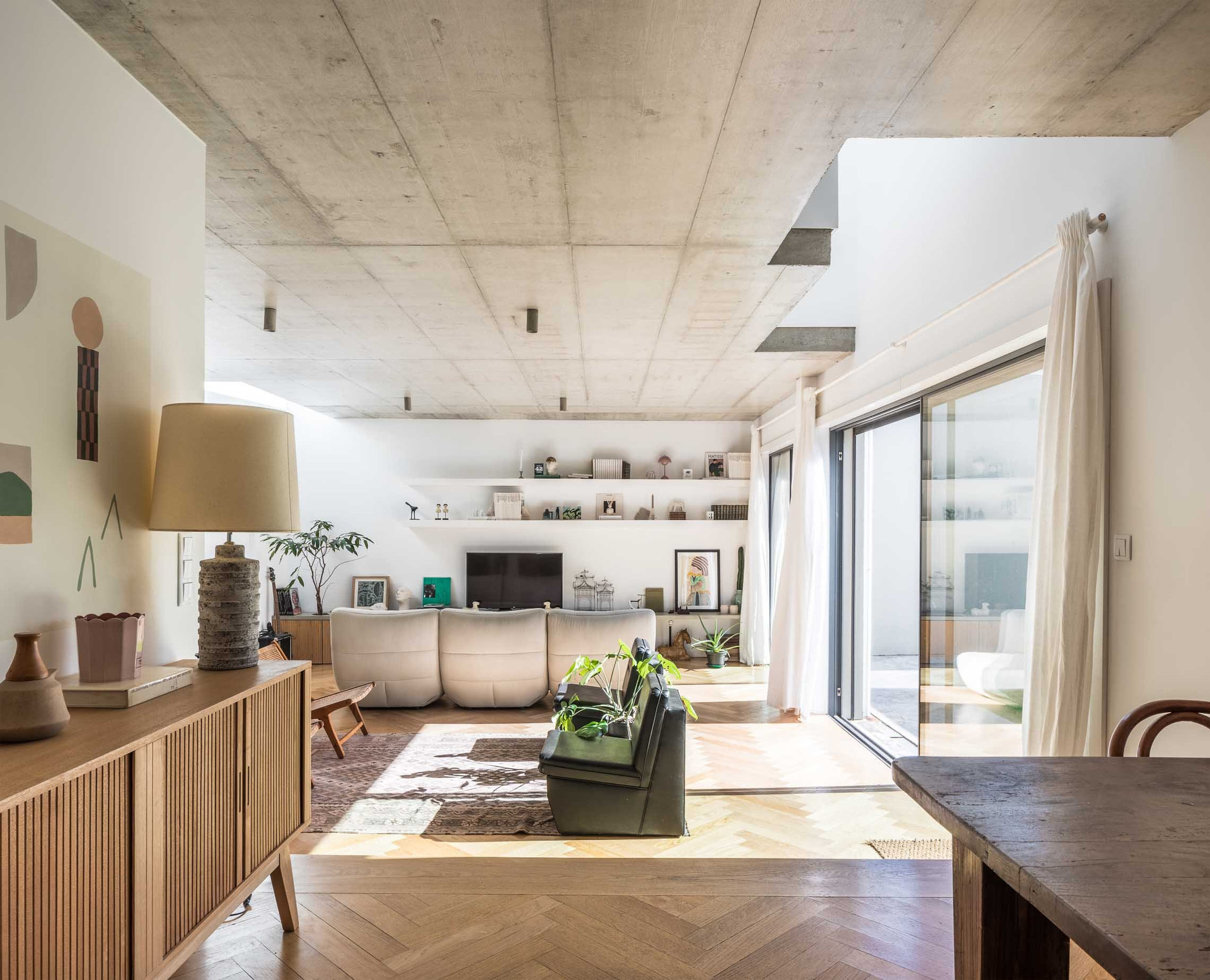 Bright open living room dining area