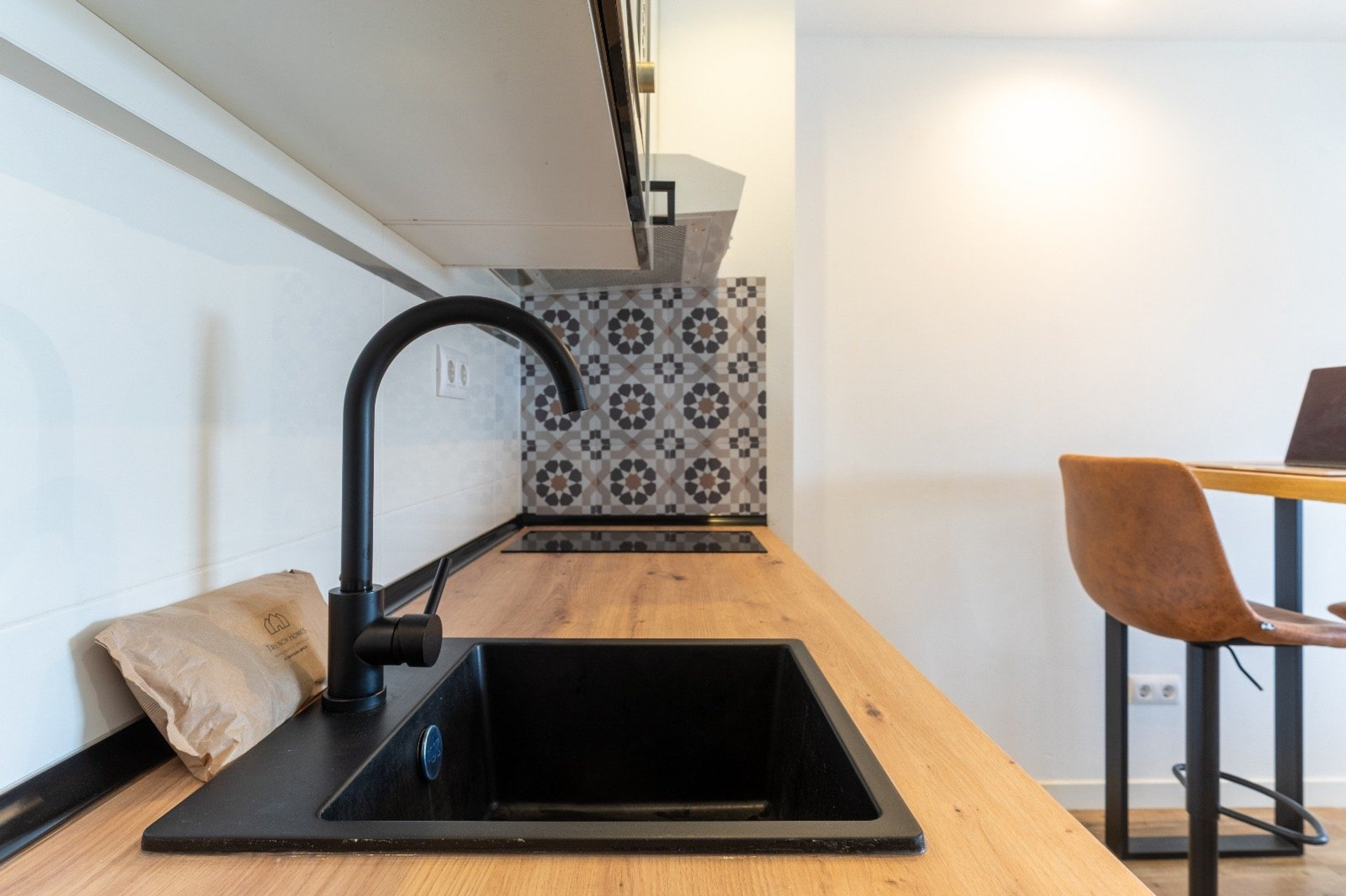 Modern kitchen sink with faucet