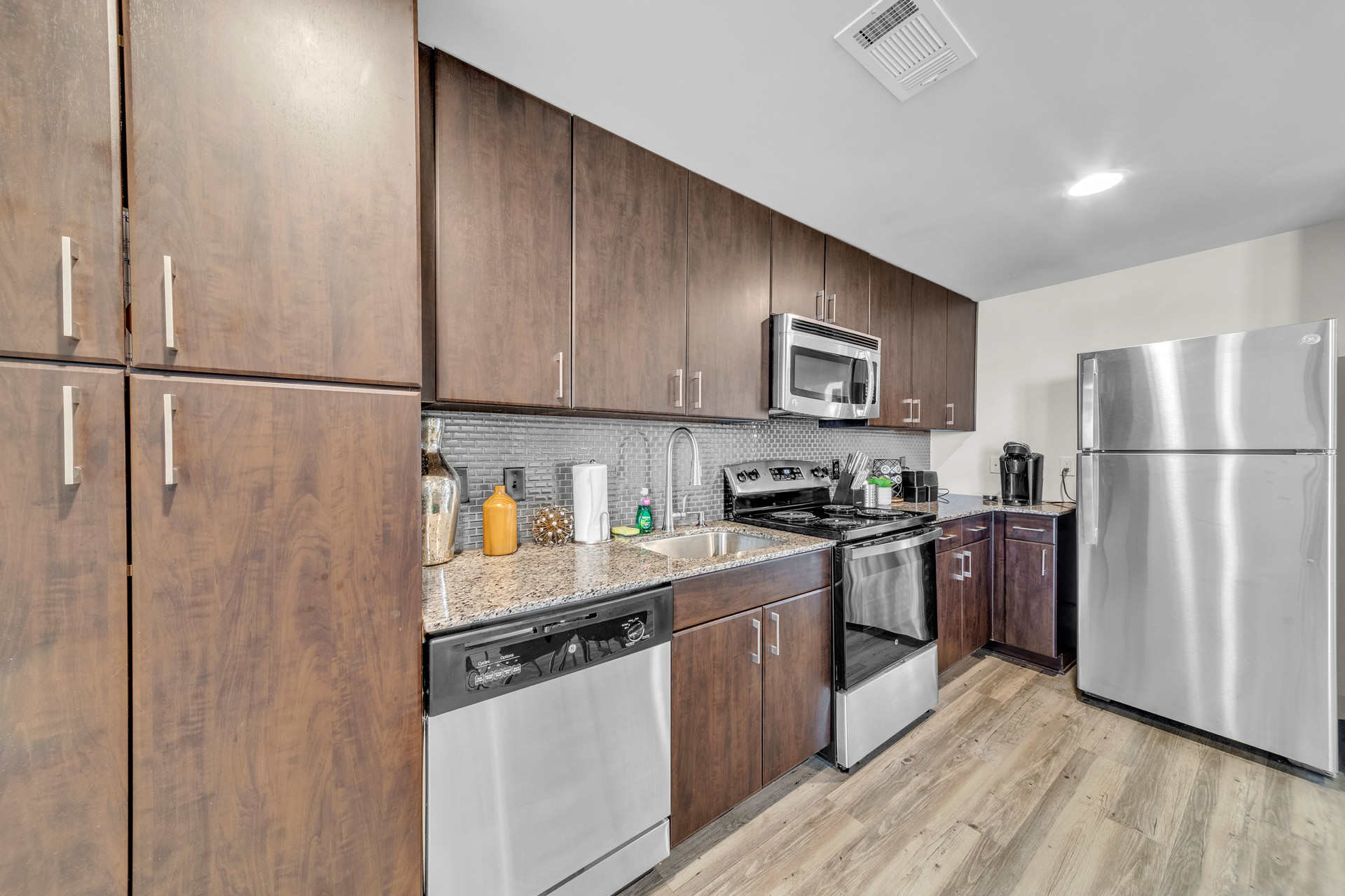 Kitchen with stainless steel appliances