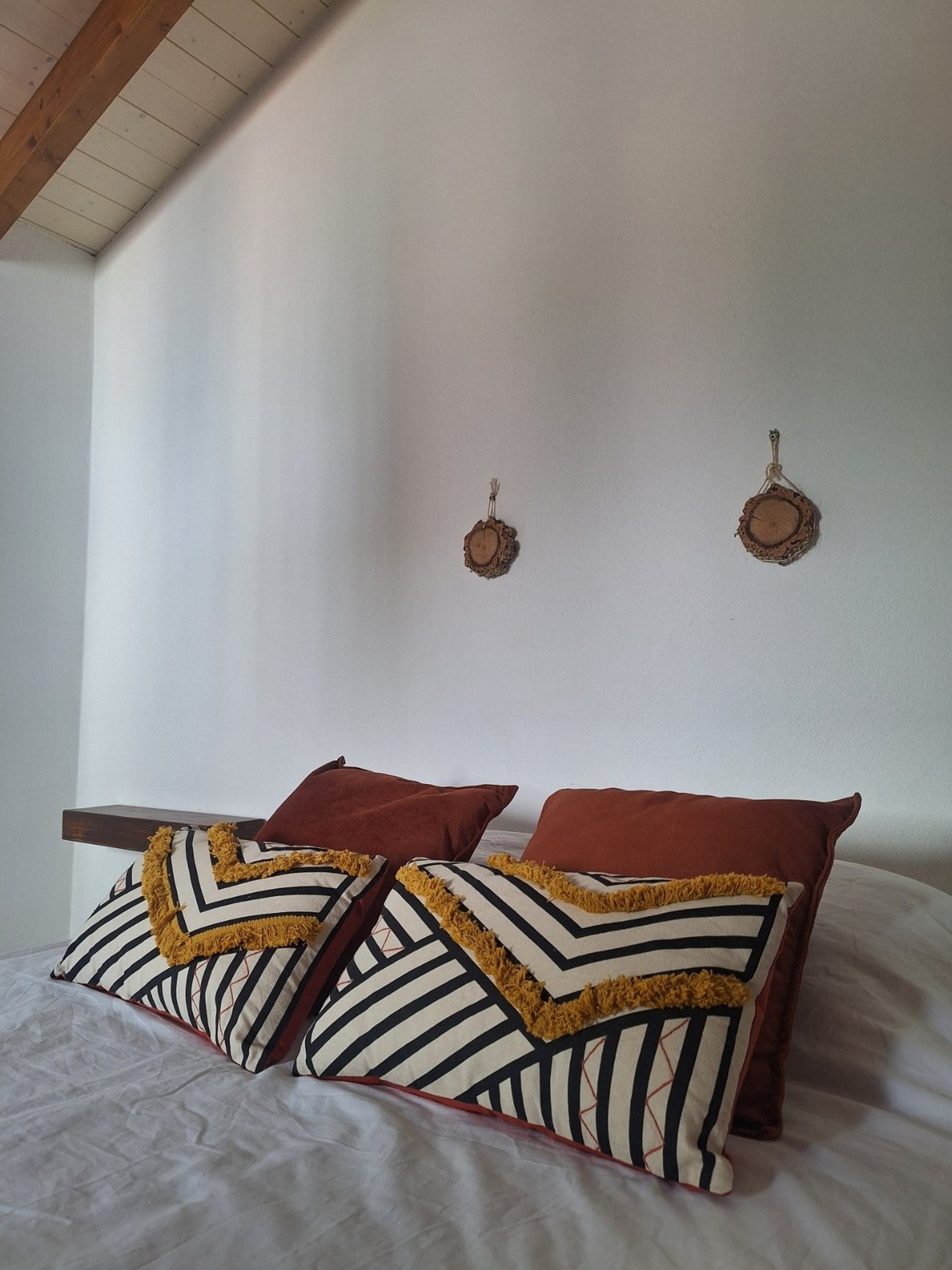 Bed pillows decorative sideways view