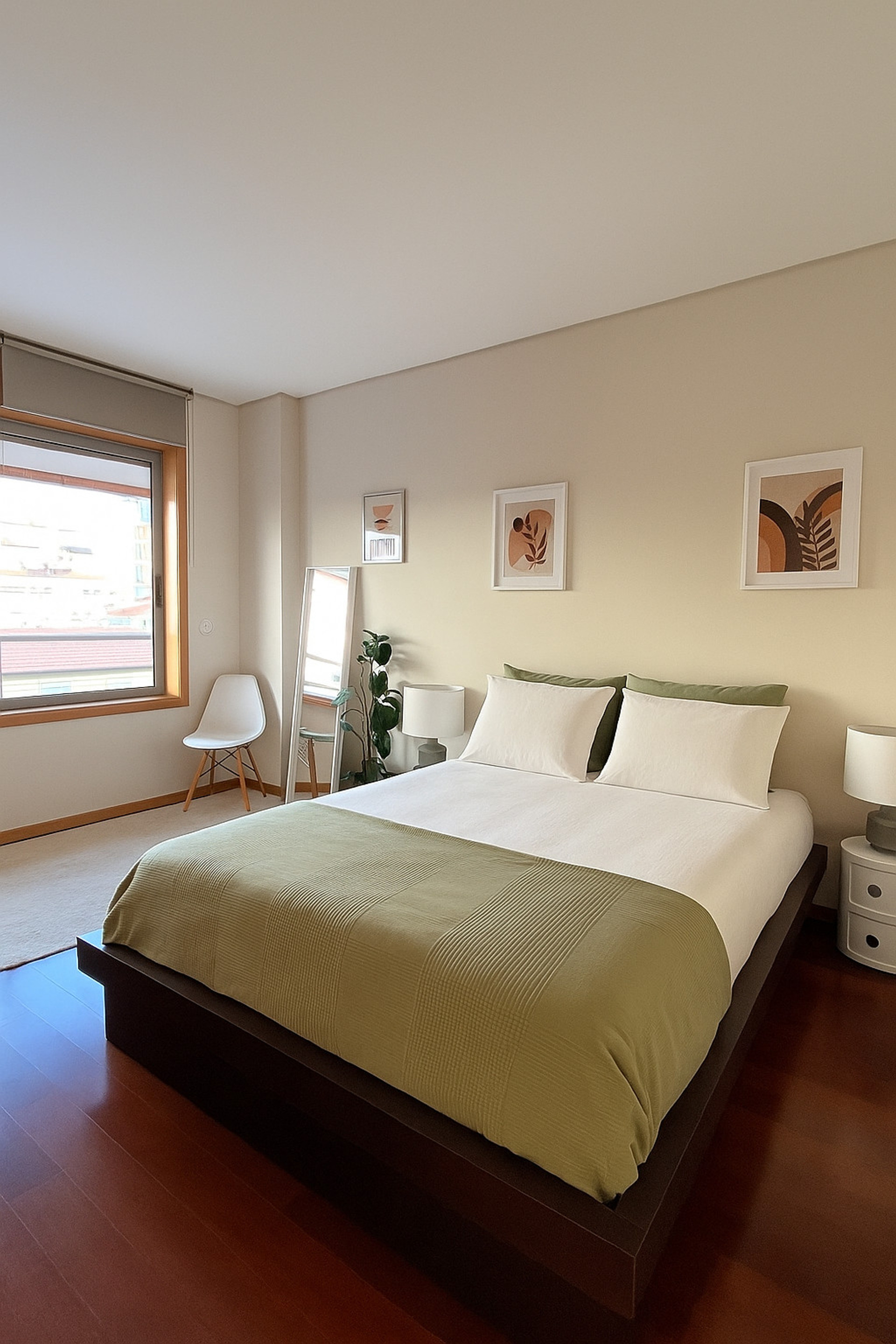 Bright bedroom with large window