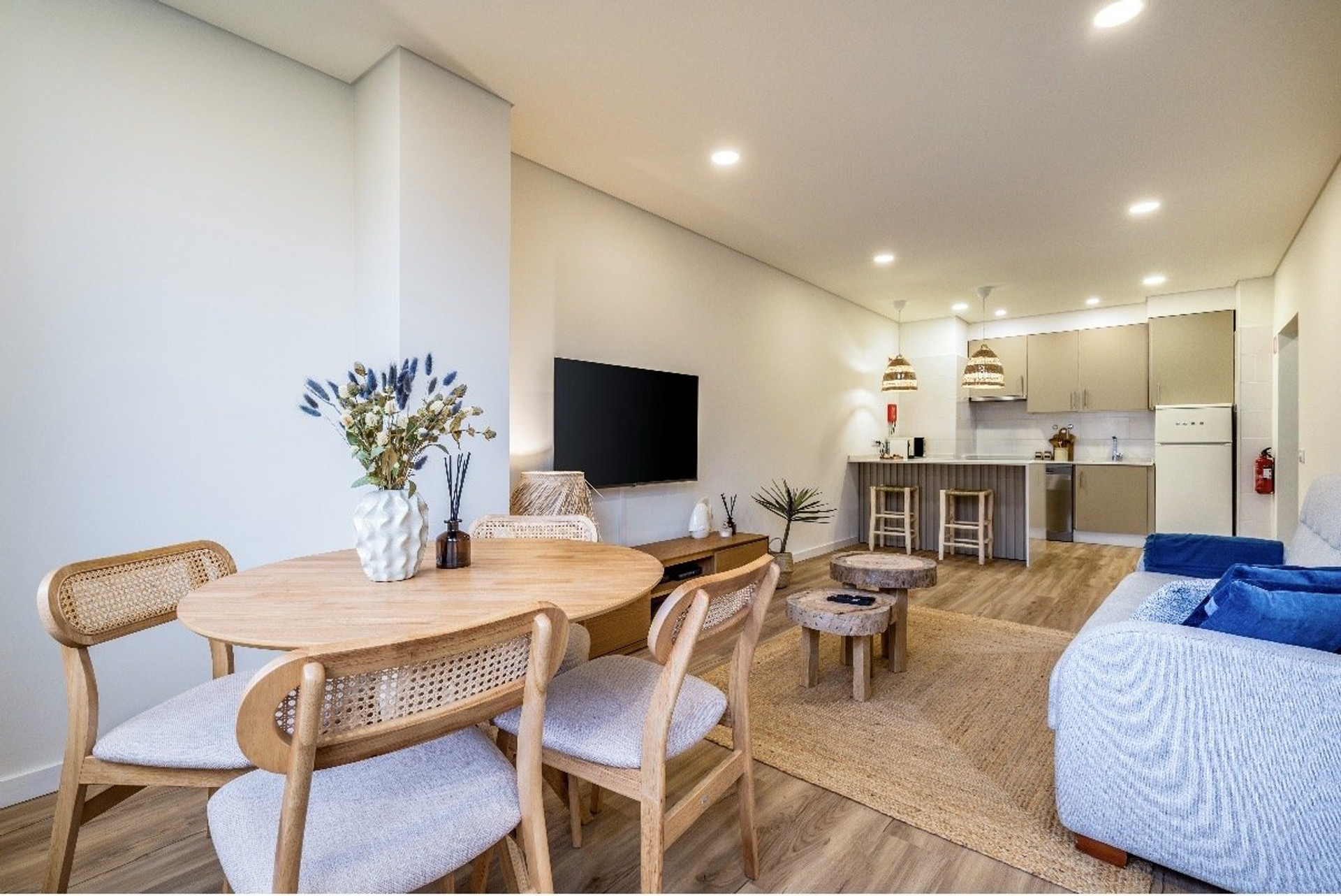 Open living, dining and kitchen area