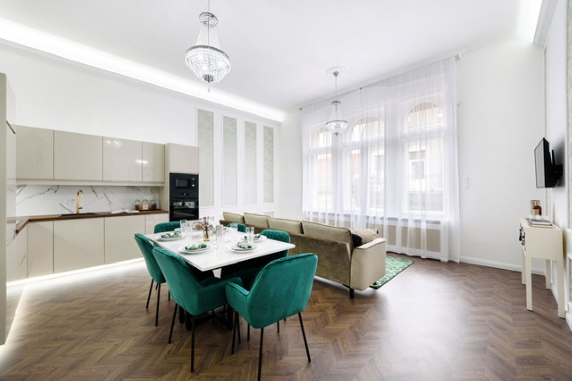 Open plan living dining kitchen area