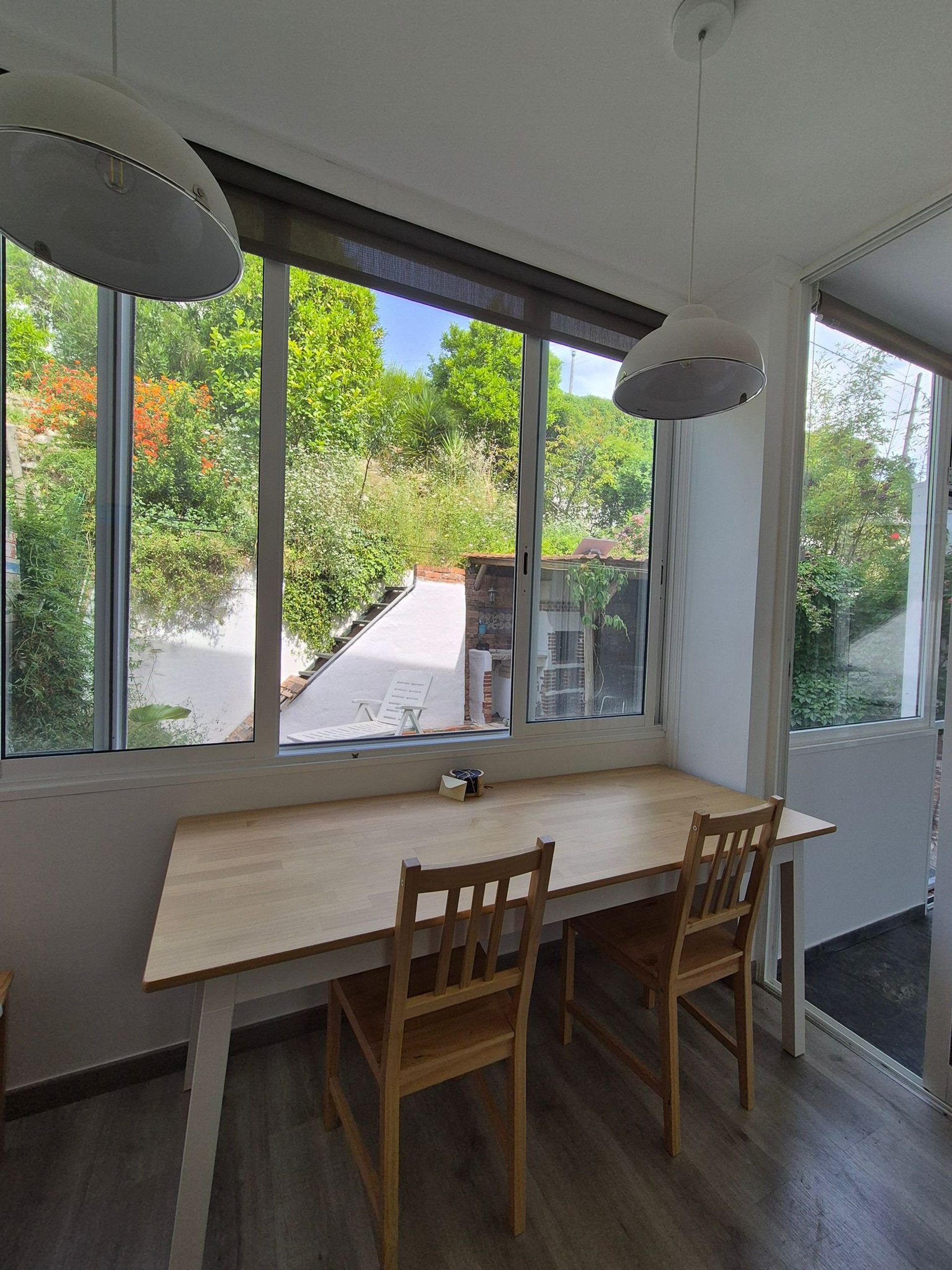 Bright dining area garden views