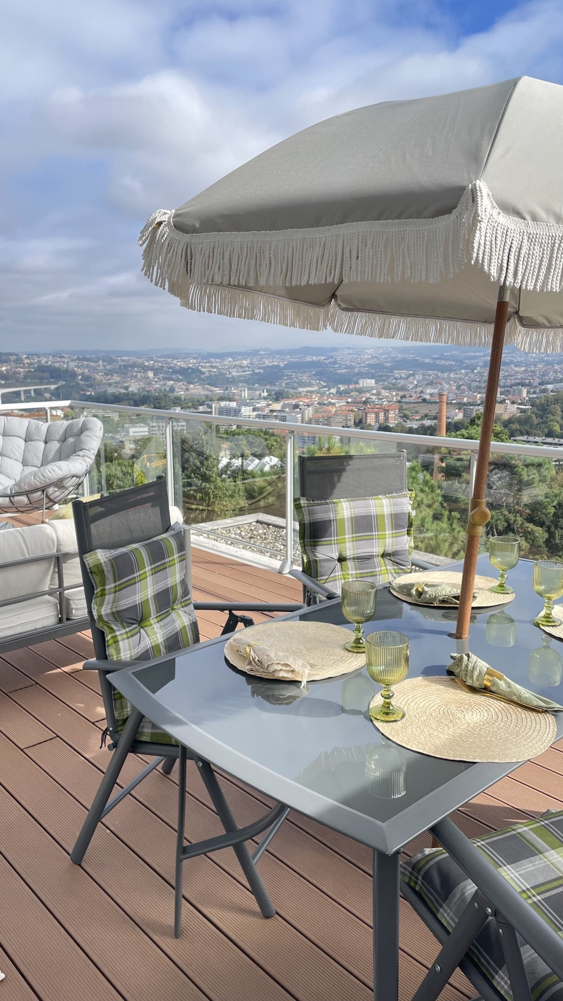 Terrace dining set with umbrella
