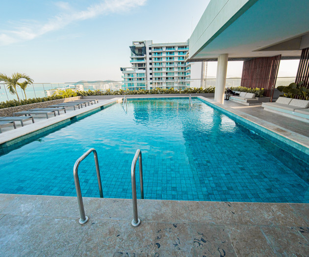 Rooftop pool with loungers