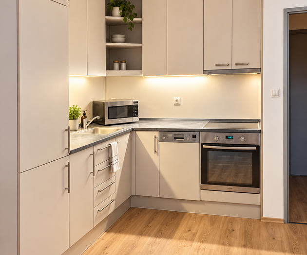 Modern kitchen with wood floors