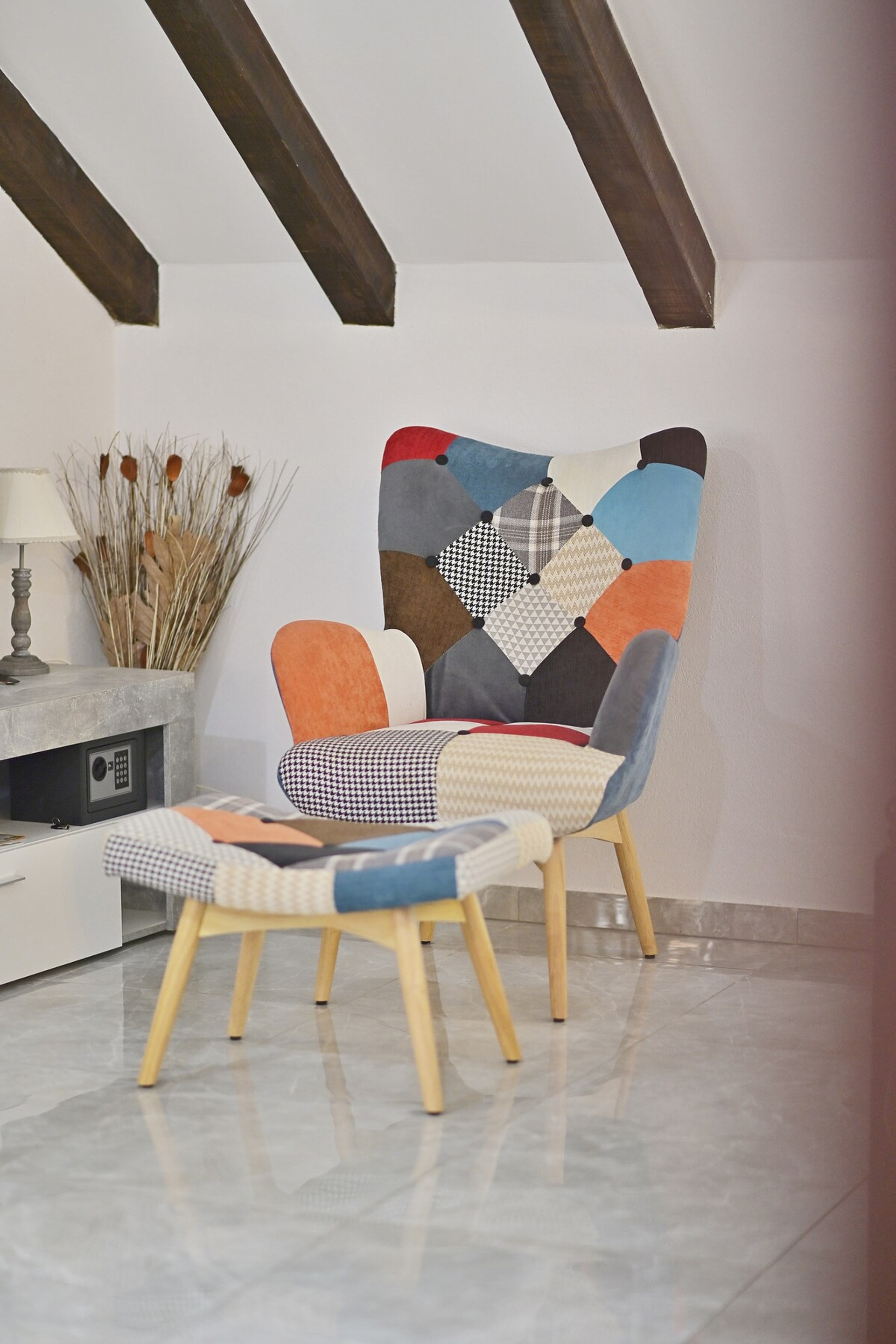 Colorful chair in the living area.