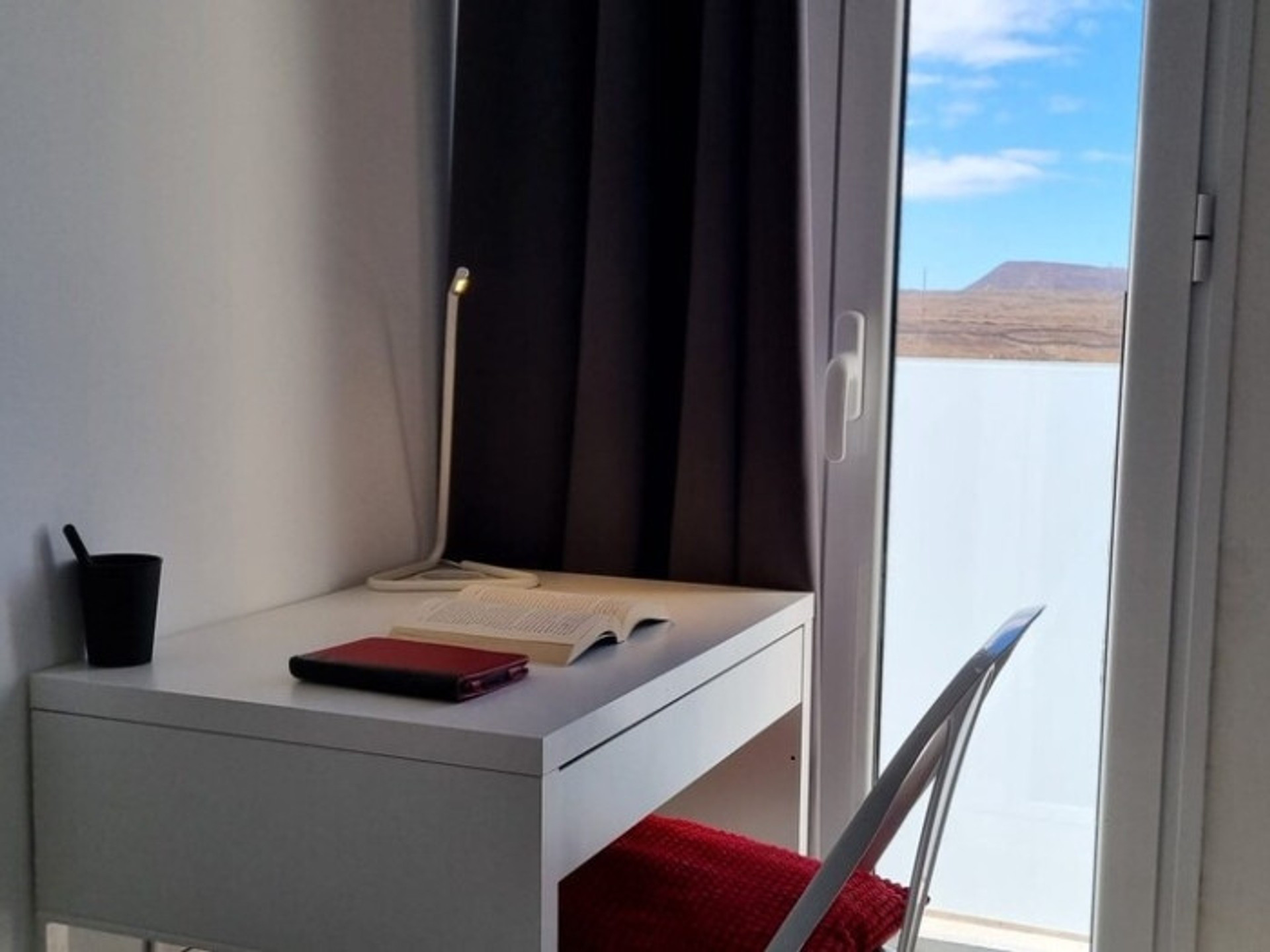 Desk workspace with scenic view