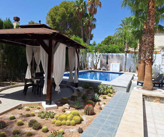 Gazebo and cactus garden pool