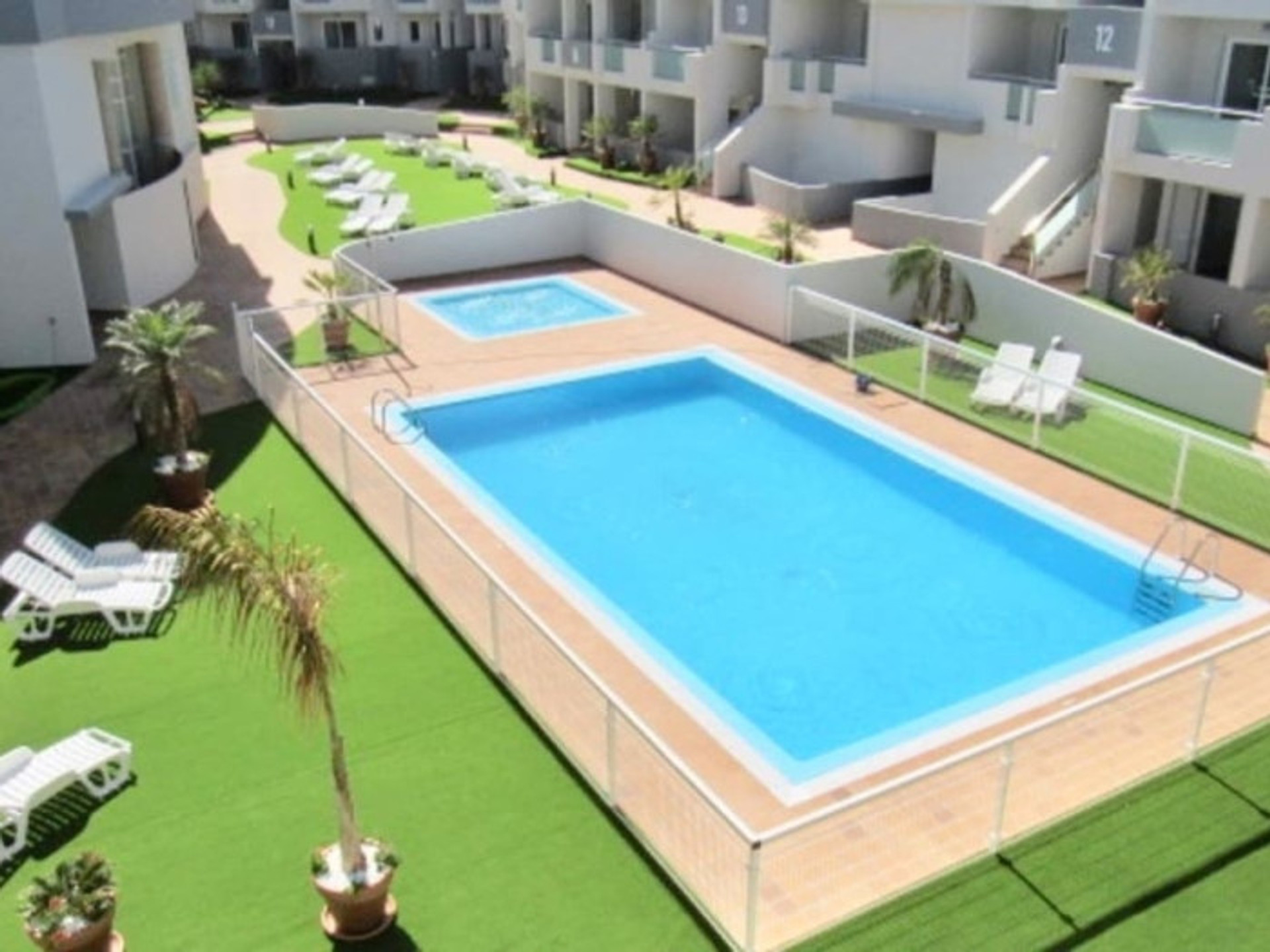 Aerial view of community pools